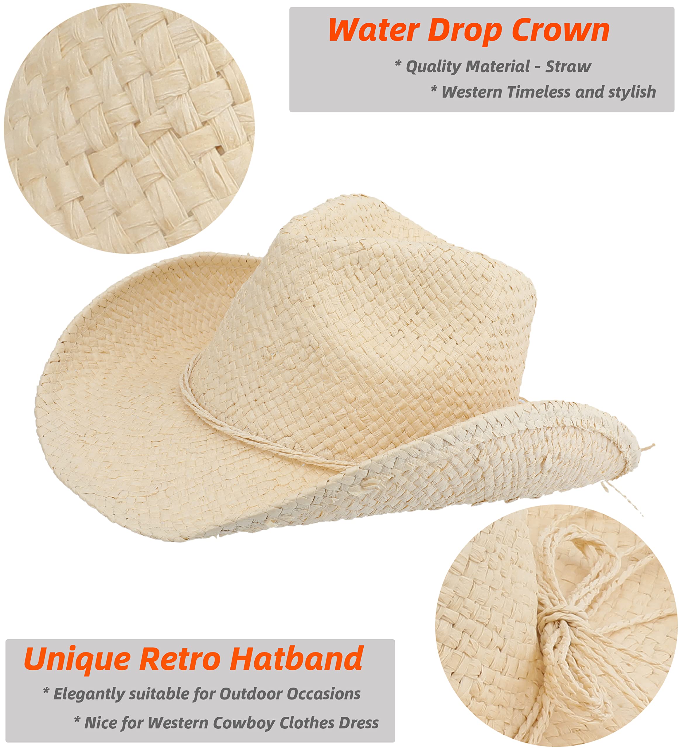 Stylish Cowboy Hat for Women & Men - Western Sun Straw Cowgirl Hat in Multiple Colors - Perfect for Rodeo, Country Music Festivals & Outdoor Adventures