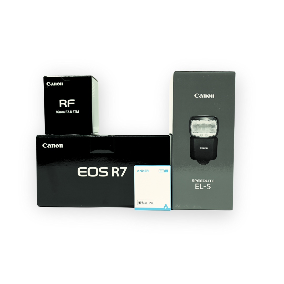 Canon EOS R7 Mirrorless Camera Bundle with RF 16mm f/2.8 STM Lens & EL5 Speedlight Flash - Professional Photography Kit for Travel, Vlogging & Portrait Shooting