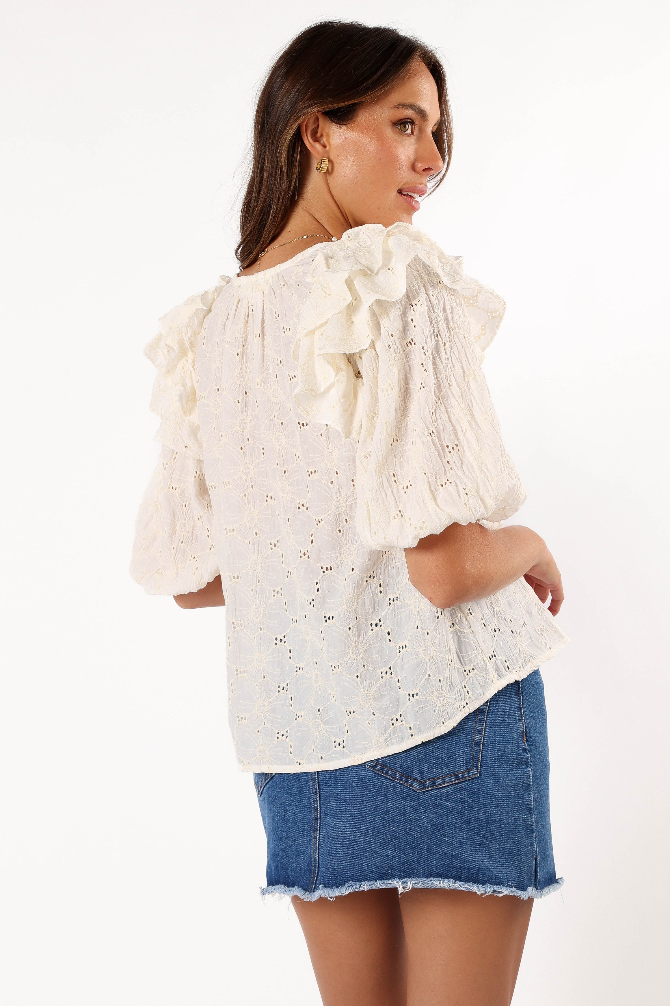 Elegant Iris Ruffled Blouse in Cream - Perfect for Casual Outings, Date Nights & Office Wear
