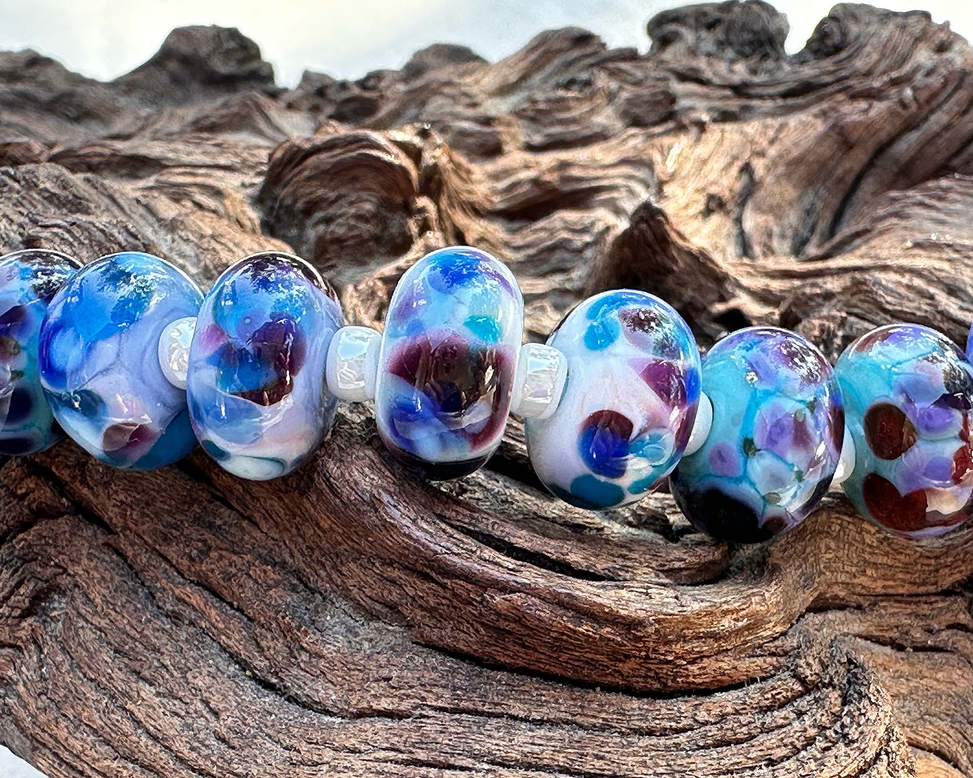 14pcs Blue Mosaic Glass Lampwork Beads for Jewelry Making - DIY Bracelet, Necklace & Craft Projects - Handmade Artisan Beads for Boho Style Accessories
