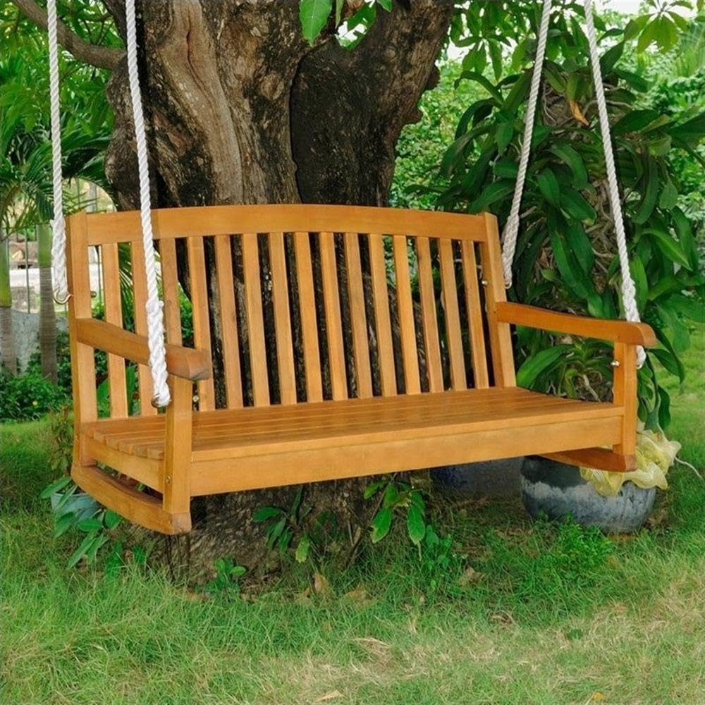 Acacia Wood Two-Seater Porch Swing with Curved Back - Outdoor Patio Furniture for Garden, Deck & Backyard Relaxation