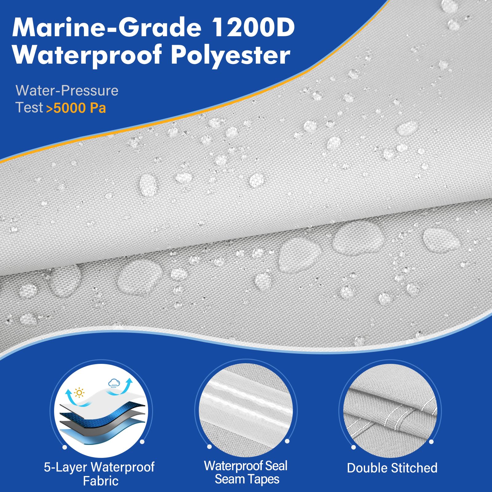 **1200D Heavy Duty Waterproof Pontoon Boat Cover with Support Pole - Fits 25-28ft Boats, Trailerable, Includes Motor Cover (Gray) - Perfect for Mooring, Storage & Outdoor Protection**