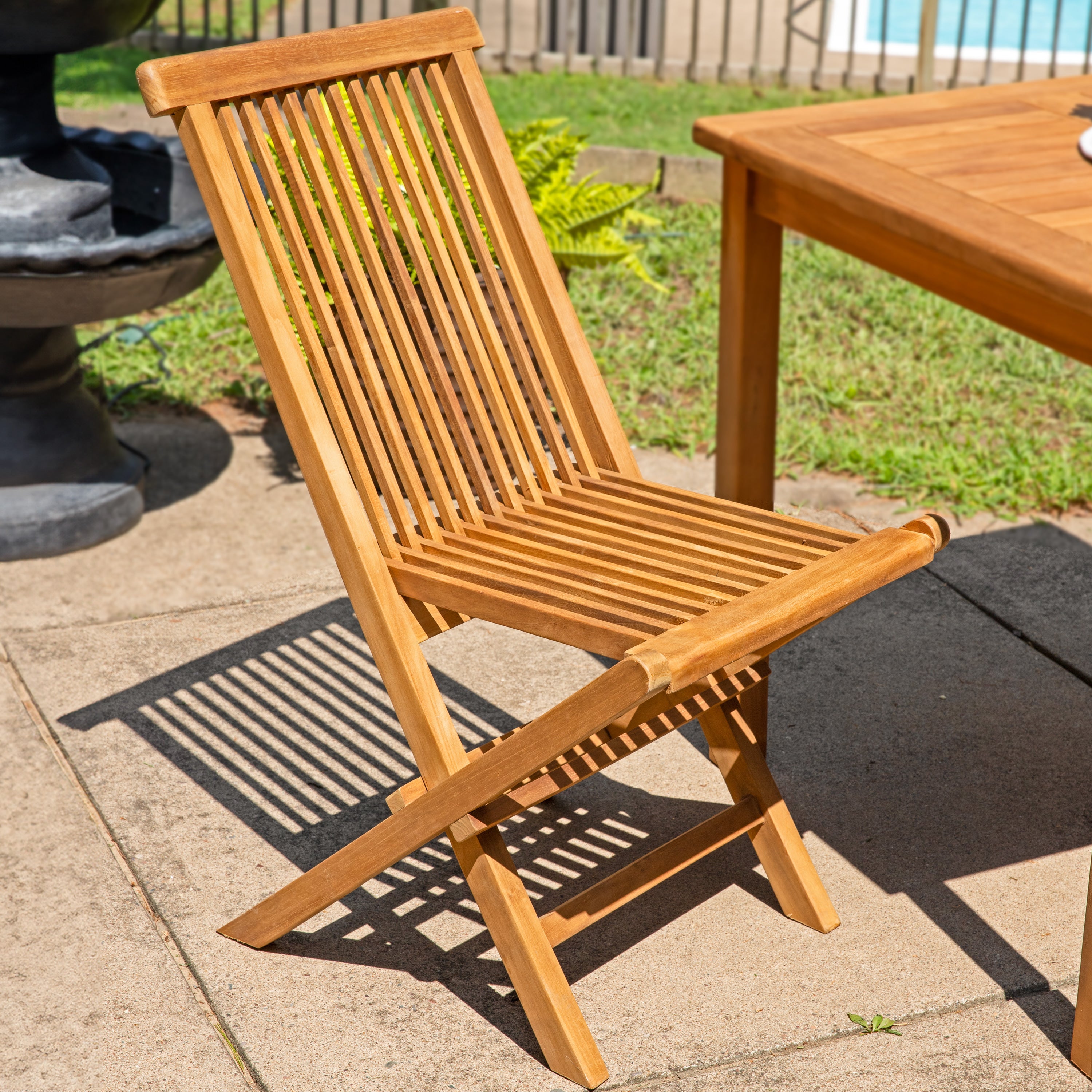 Sunnydaze Hyannis Teak Outdoor Folding Patio Chair with Slat Back - Durable Teak Wood Folding Chair for Patio, Poolside, Garden & Backyard Relaxation