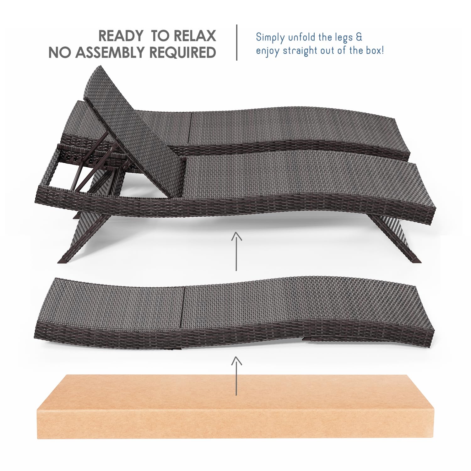 Nestl Chaise Lounge Chair Outdoor Set of 2 - Wicker Patio Lounge Chairs with Reclining Backrest - Perfect for Poolside, Garden, and Backyard Relaxation
