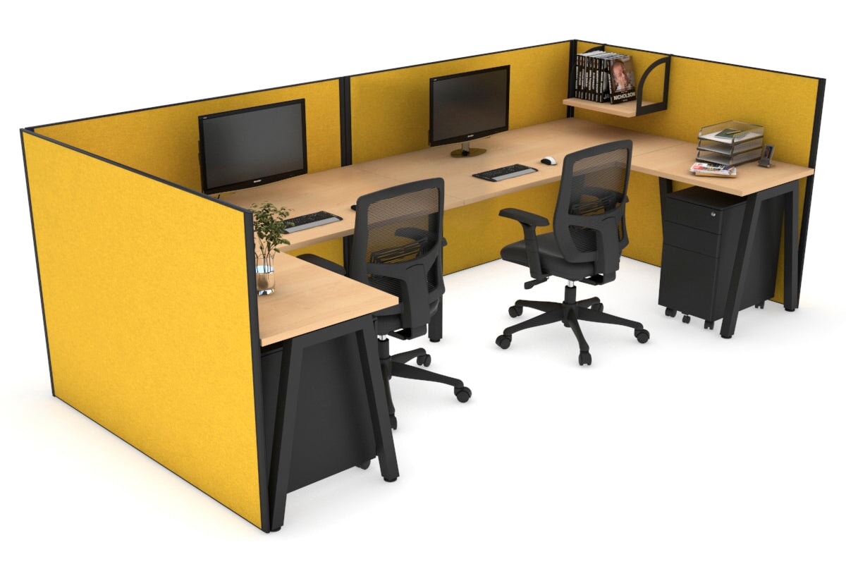 Quadro A Legs 2-Person Corner Workstation - U-Shaped Black Frame Office Desk [1400L x 1800W with Cable Management] - Perfect for Collaborative Workspaces & Home Offices