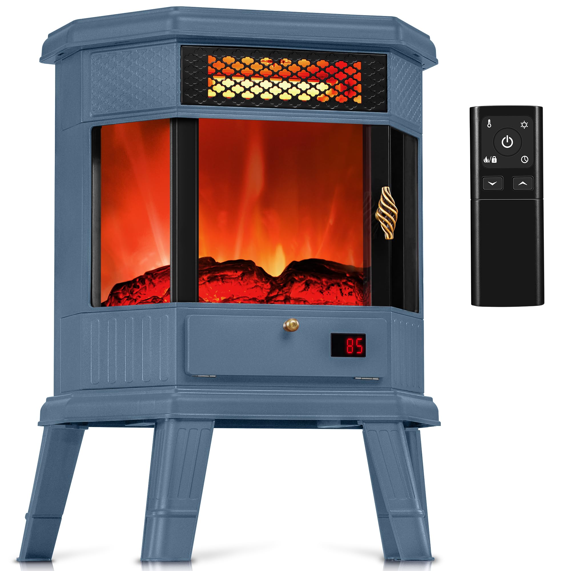 RealSmart 22-inch Freestanding Electric Fireplace Heater with 3D Flame Effect, Remote Control, Timer & Overheating Protection - Blue - Perfect for Bedroom, Living Room & Office Warmth