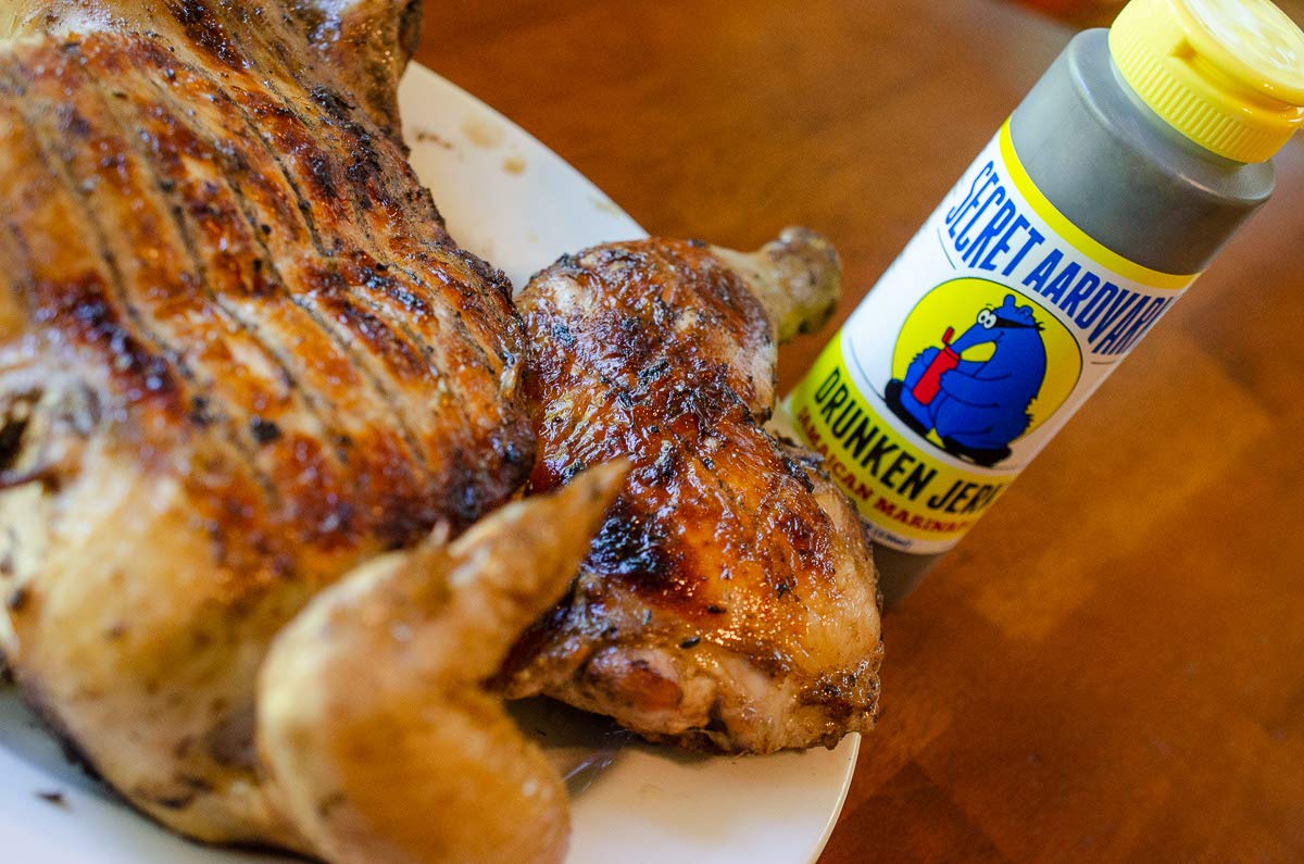 Secret Aardvark Drunken Jerk Hot Sauce - Jamaican Jerk Sauce & Marinade with Habanero Peppers, Non-GMO, Low Carb, Spicy BBQ Sauce - 8 fl oz (1 Pack) - Perfect for Grilling, Marinating Meats & Adding Heat to Dishes