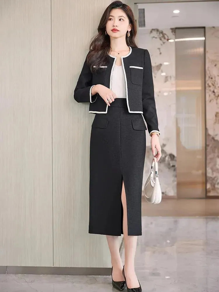 Women's Winter Skirt Suit - Elegant Long Skirt with Front Slit for Office, Party & Formal Events | Warm & Stylish Outfit for Cold Weather