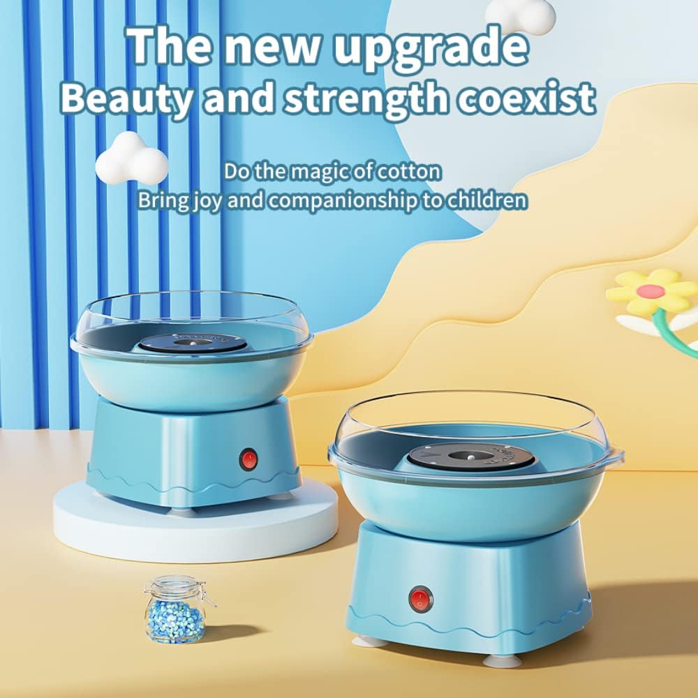 Electric Cotton Candy Maker for Kids - Large Food Grade Splash-Proof Plate, Blue - Perfect for Birthday Parties, Family Gatherings & Home Fun