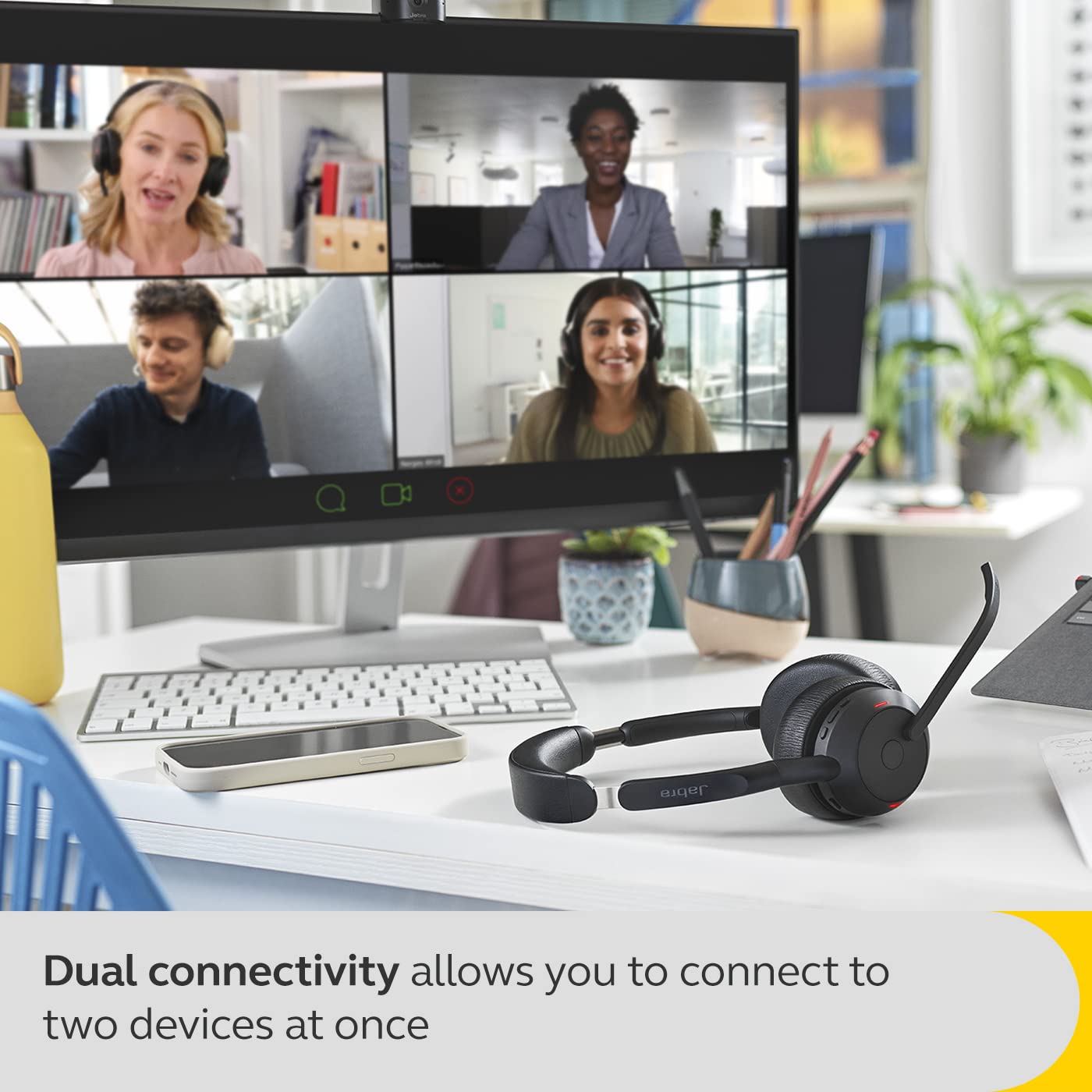 Jabra Evolve2 55 Stereo Wireless Headset with AirComfort Technology - Active Noise Cancelling Headphones with Dual Microphones - MS Teams Certified & Multi-Platform Compatible (Black) - Perfect for Remote Work, Online Meetings & Office Use