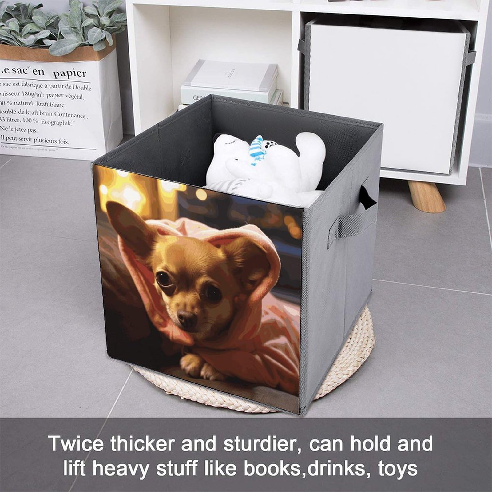 Depressed Chihuahua Printed Storage Baskets - 2 Pack Fabric Storage Bins & Containers for Home Organization | Closet, Nursery, Laundry Room Storage Solutions