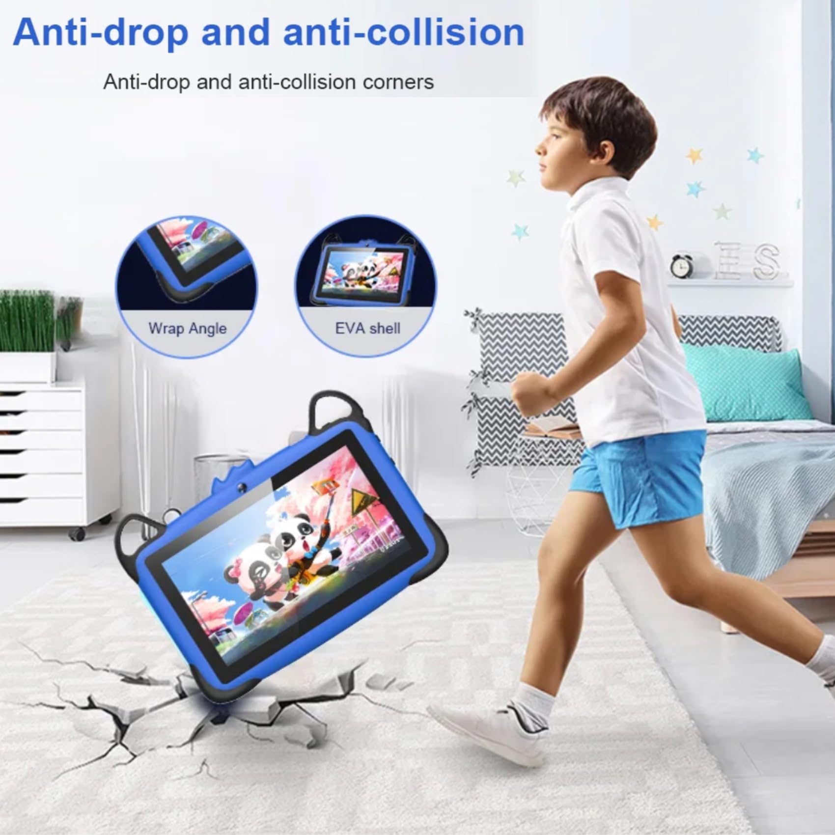 TUTT K7 7-inch Kids Learning Tablet - Drop-Resistant, HD Display, 8GB Memory (Expandable), Android OS, Dual Camera, Parental Controls - Perfect for Early Education & Home Learning (Blue)
