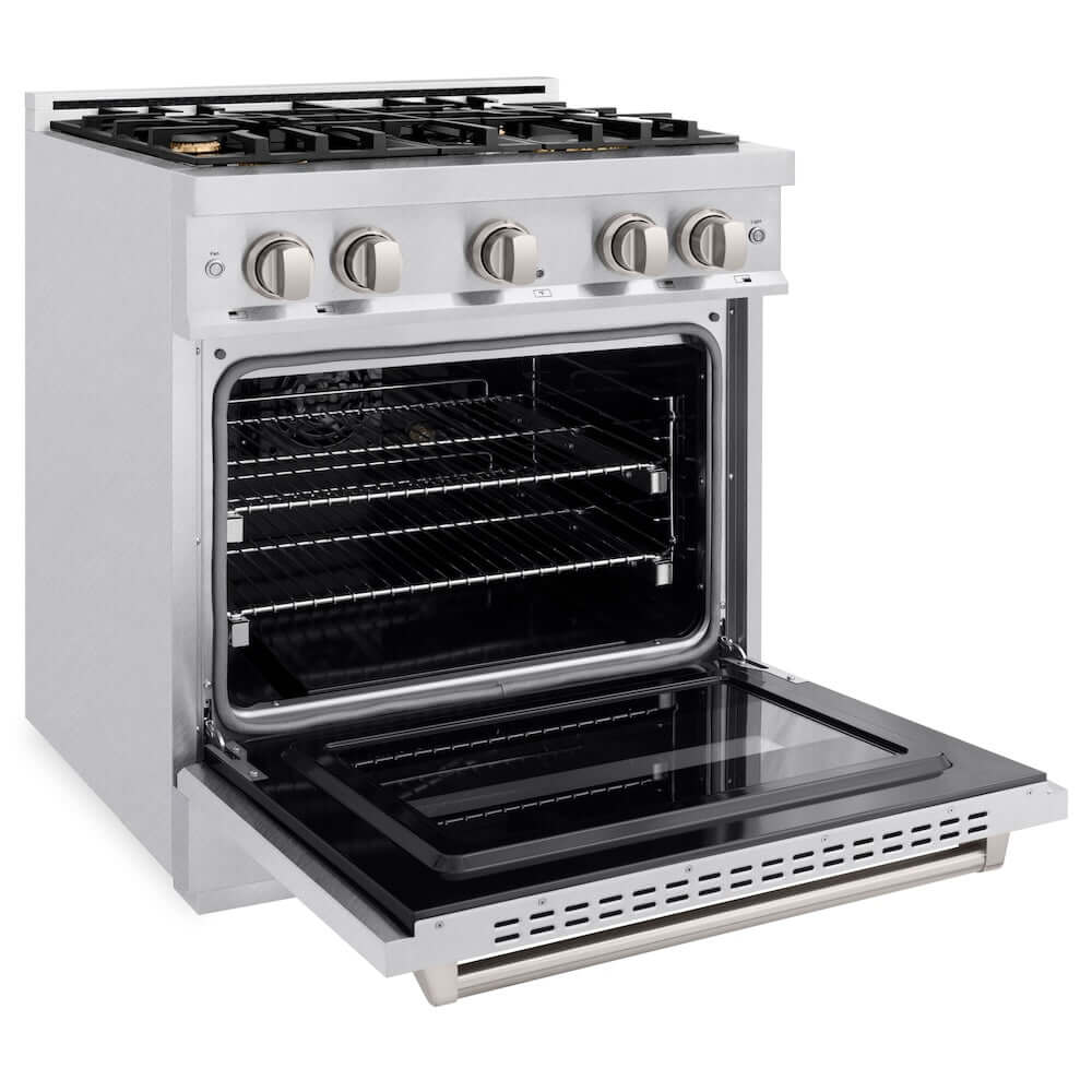 ZLINE 30 Inch 4.2 Cu Ft Classic Gas Range with Convection Gas Oven - Satin Stainless Steel with 4 Brass Burners (CGRS BR 30) for Professional Home Kitchen Cooking & Baking