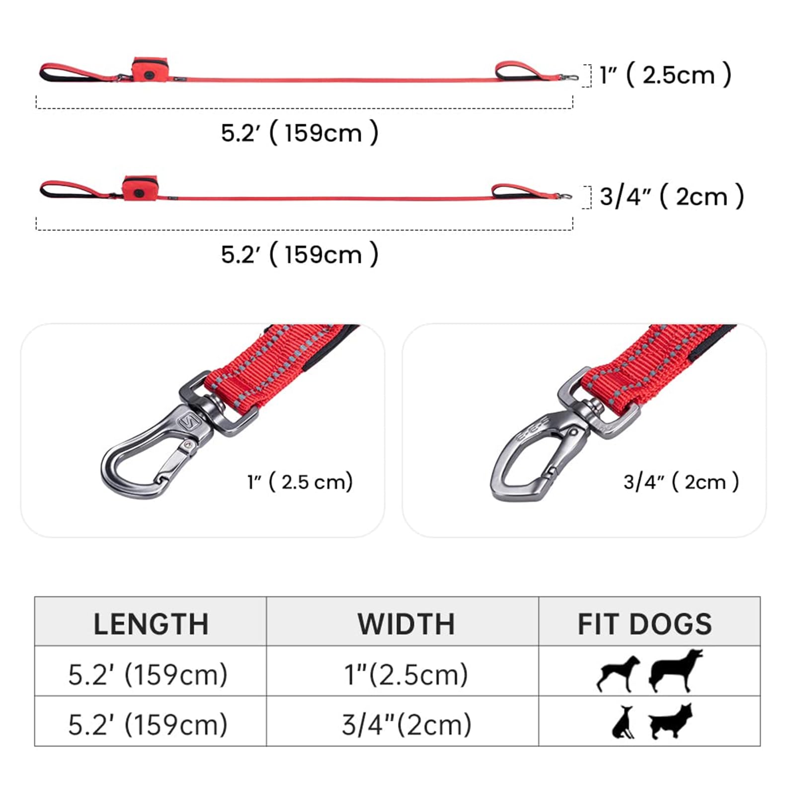 Premium Heavy-Duty Nylon Dog Training Leash - 5ft Strong & Durable Pet Lead with Poop Bag Holder - 3/4