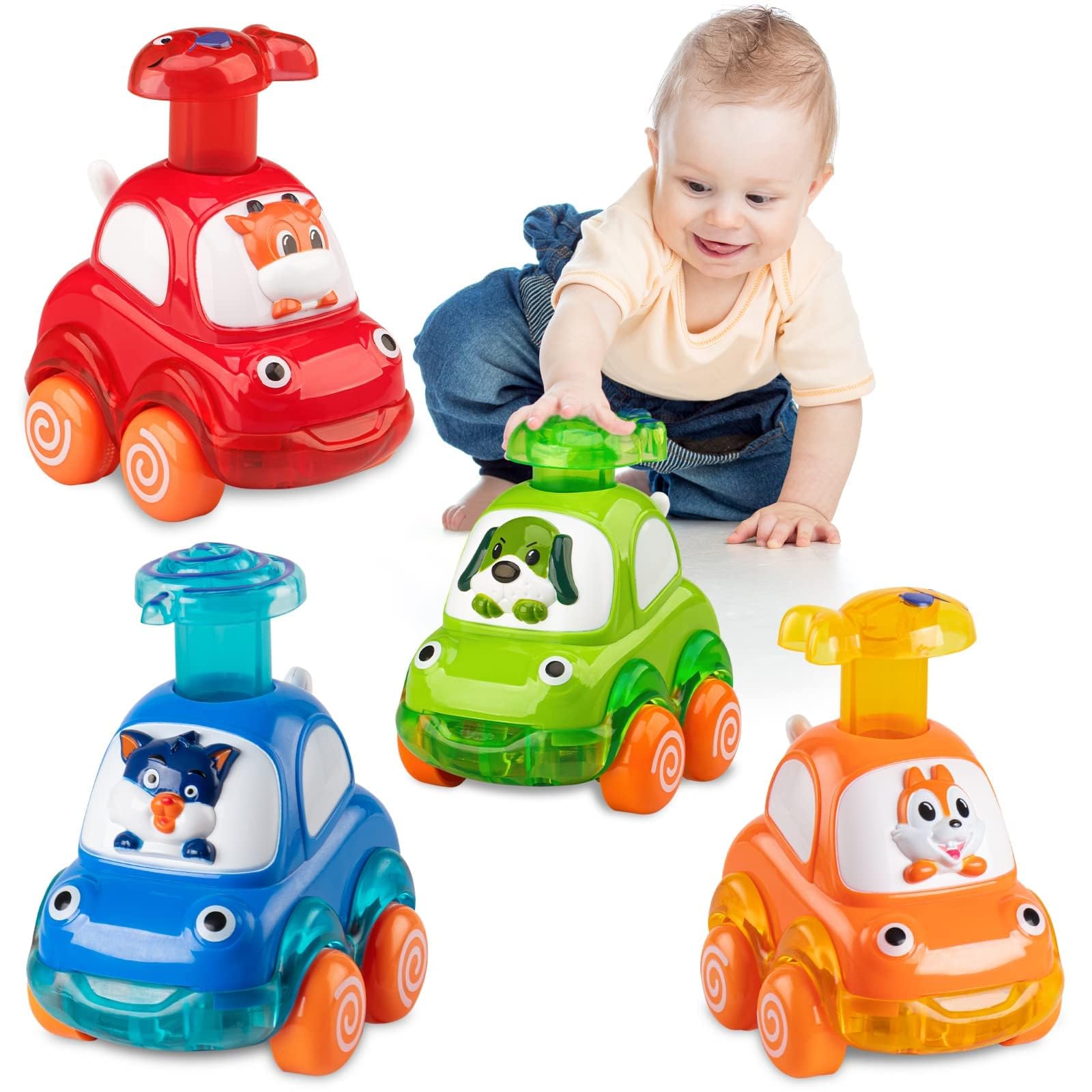 4 PCS Inertia Animal Car Toys for Toddlers 1-2 Years Old | Best 1st Birthday Gifts for Boys & Girls | Safe & Durable Baby Toys 12-18 Months | Perfect for Playtime, Learning & Early Childhood Development