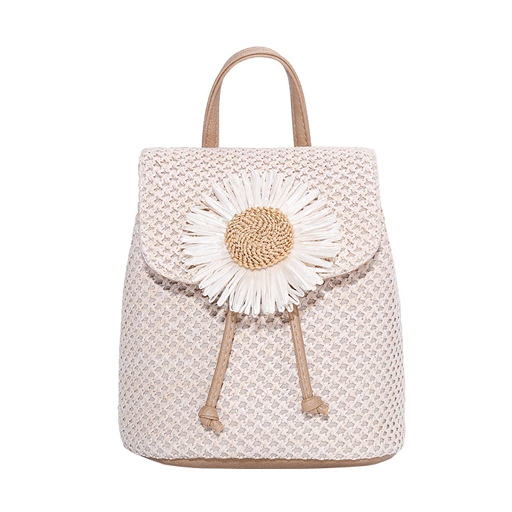 **Stylish PU Leather Flower Straw Bucket Backpack for Women - Summer Beach Travel, School, Casual Outings - Perfect for Picnics, Shopping & Day Trips (Photo Color, One Size)**