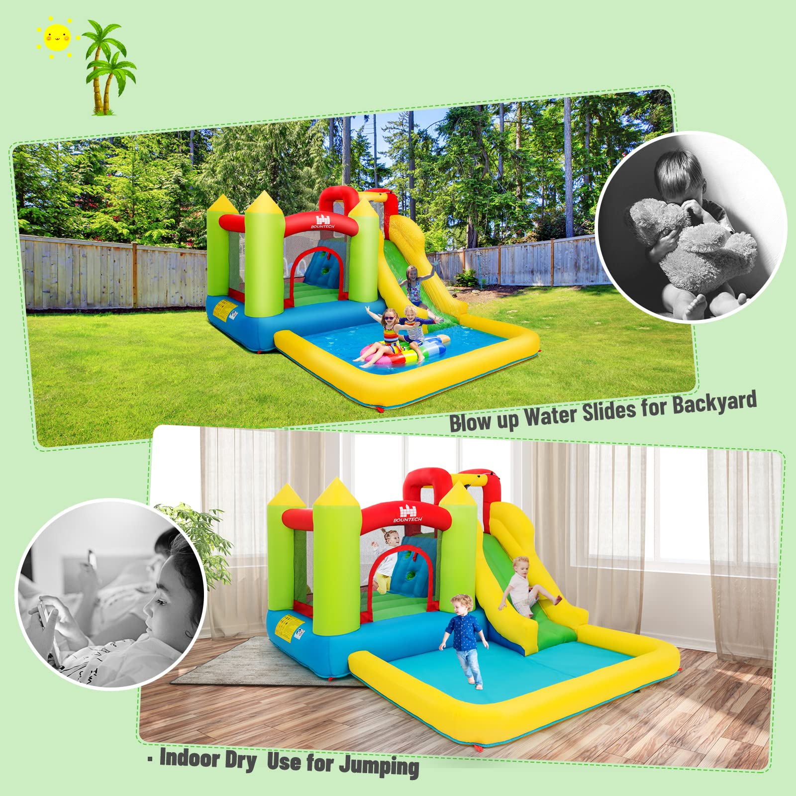 **HONEY JOY 5-in-1 Giant Inflatable Water Slide with Climbing Wall, Splash Pool & Slides - Outdoor Blow Up Water Park for Kids & Adults - Backyard Summer Fun (Includes 480W Blower)**    **Perfect for backyard parties, summer gatherings, family fun, and outdoor water play!**