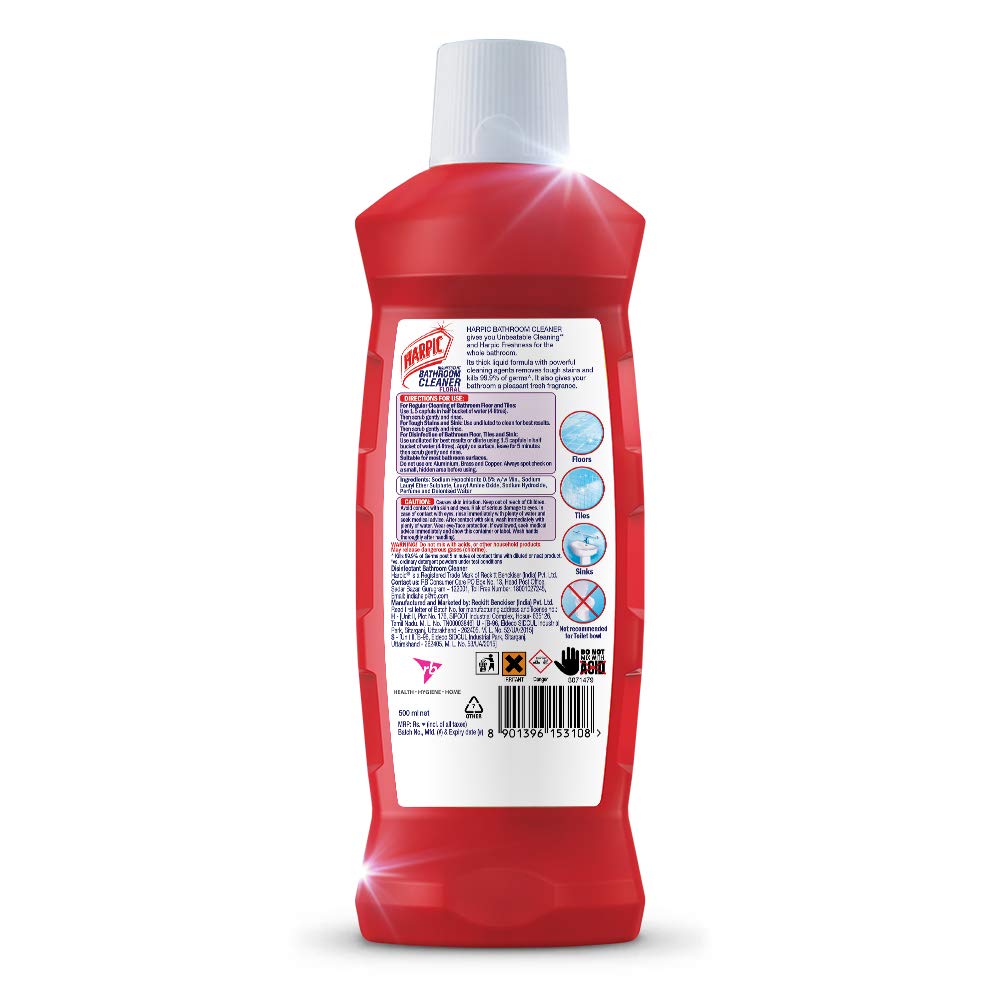 Harpic Disinfectant Bathroom Cleaner Liquid - Floral Scent, 500ml | Kills 99.9% Germs | India's #1 Toilet & Bathroom Cleaner | Perfect for Tiles, Sinks & Shower Areas
