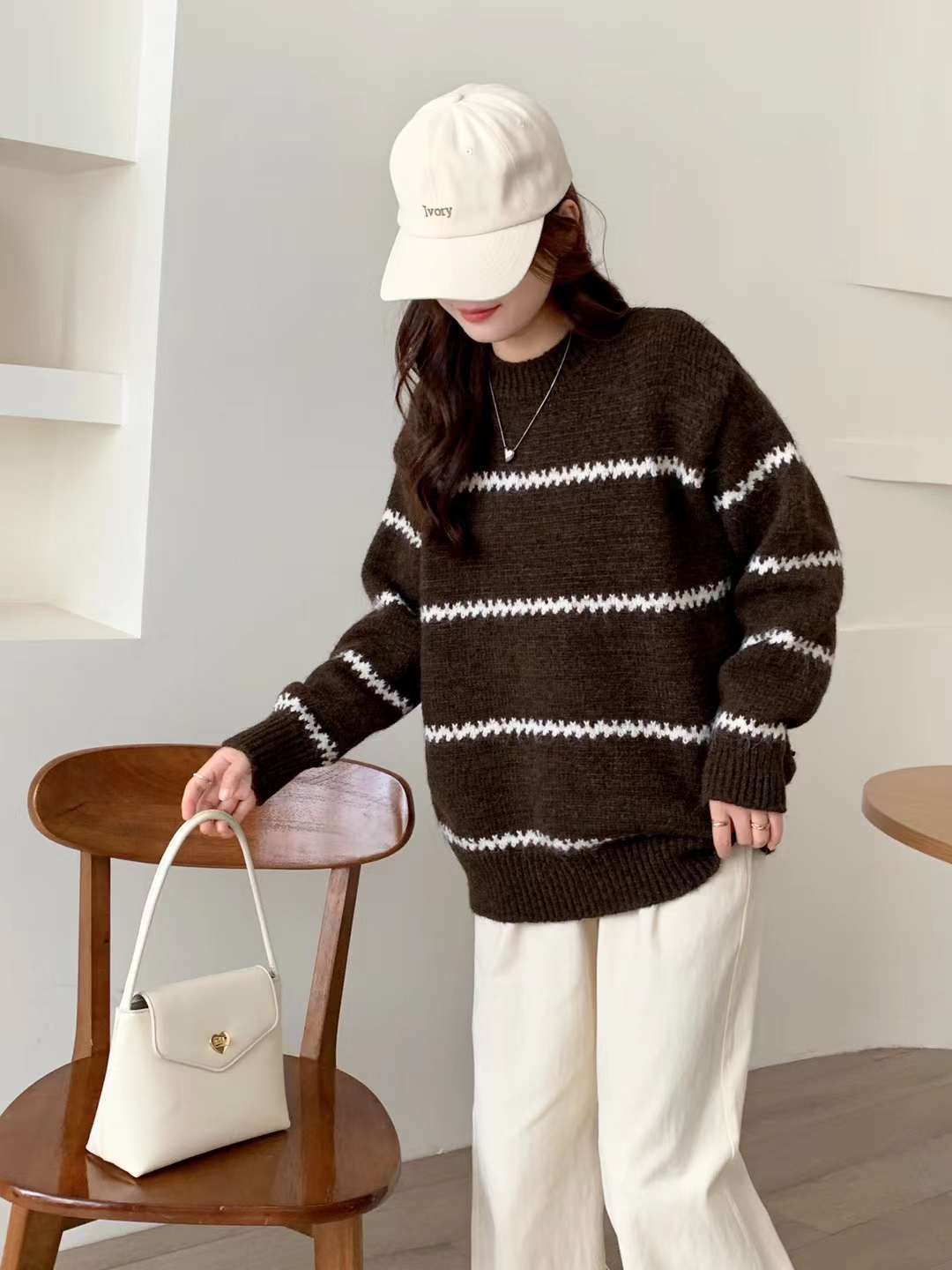 Cozy Striped Knit Sweater for Women - Block Round Neck Loose Fit Winter Pullover - Perfect for Casual Outfits, Office Wear & Holiday Gatherings