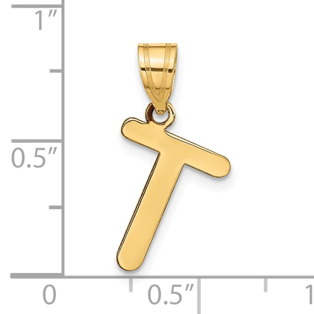 14K Yellow Gold Slanted Bubble Letter T Pendant for Women's Jewelry
