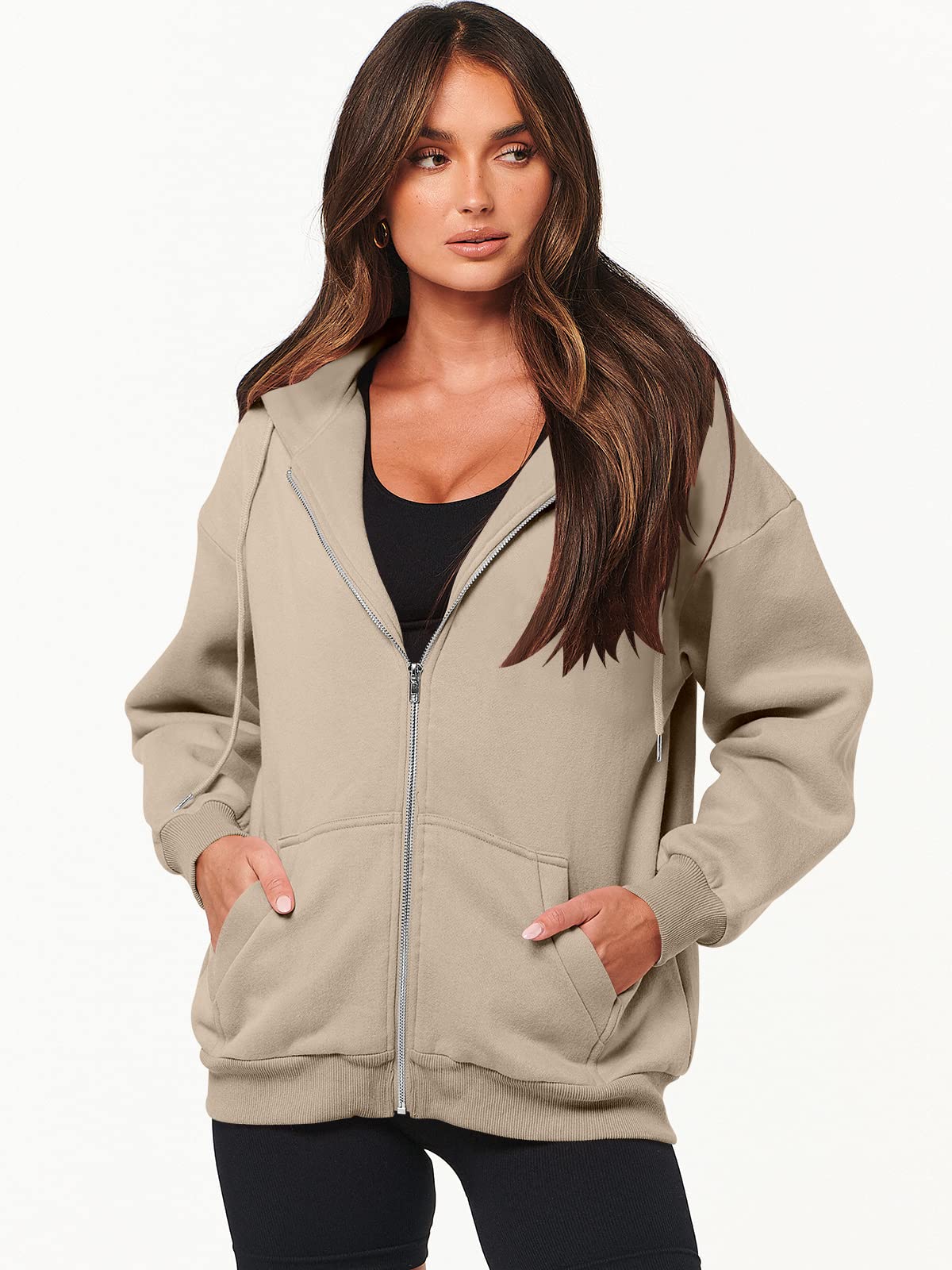 ANRABESS Women's Zip Up Hoodies - Long Sleeve Oversized Fleece Sweatshirt with Pockets | Y2K Fashion Jacket for Fall 2025 | Cozy Casual Wear for Street Style, College, and Lounge Outfits