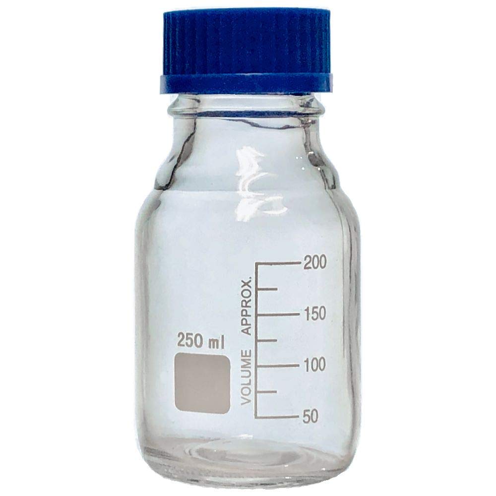 Karter Scientific 250ml Glass Round Media Storage Bottles with GL45 Screw Cap - Borosilicate 3.3 Glass, Pack of 24 - Ideal for Laboratory, Chemical Storage & Media Preparation