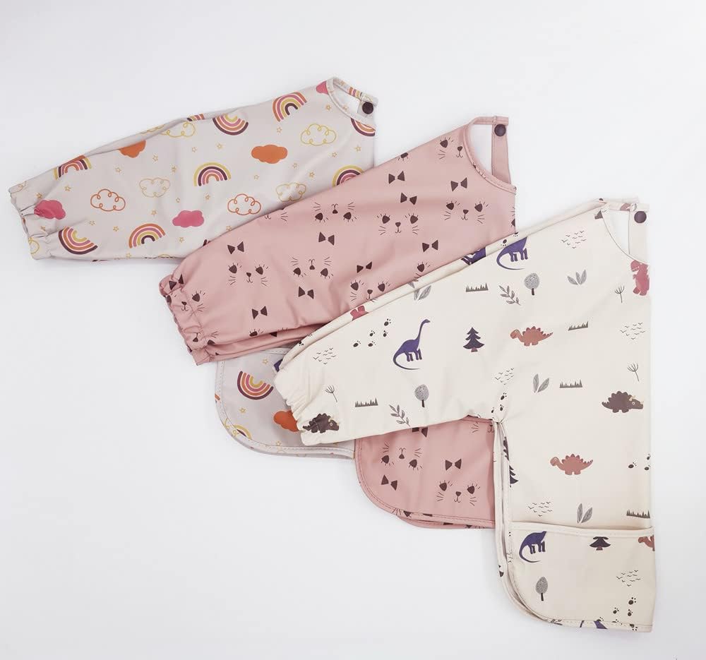 Waterproof Baby Bibs for Infants & Toddlers - Long Sleeve Feeding Bib with Food Catcher | Easy to Clean & Washable | Perfect for Messy Mealtime & Baby-Led Weaning