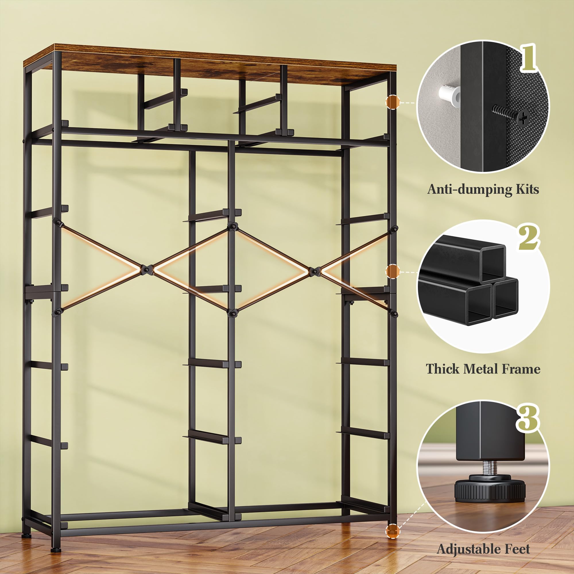 EnHomee 14-Drawer Tall Dresser for Bedroom - Large Wood Top & Sturdy Metal Frame Chest of Drawers - Easy Assembly Rustic Brown Dresser for Closet, Living Room & Bedroom Storage Organization