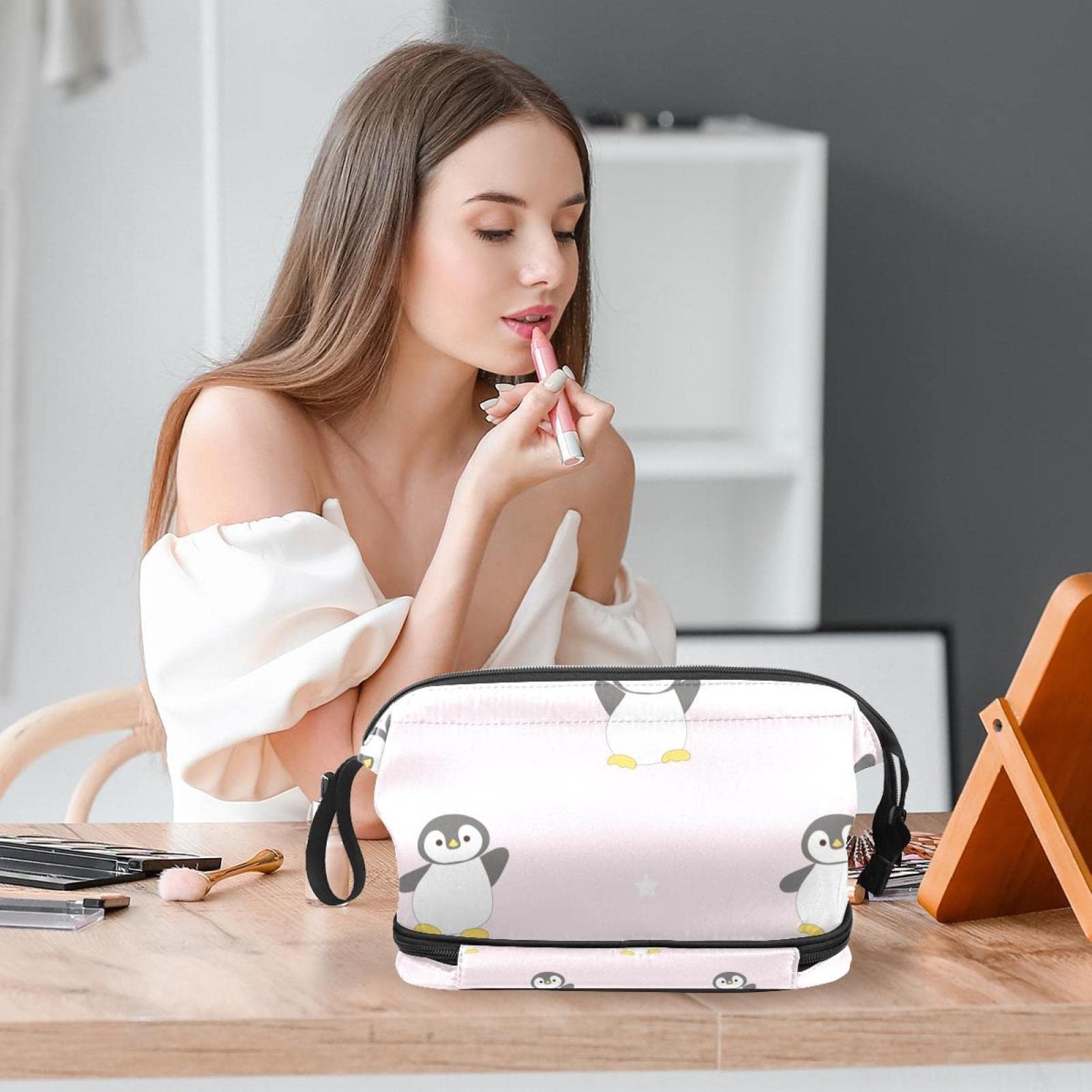 Double Layer Penguin Makeup Bag for Women - Travel & Toiletries Organizer