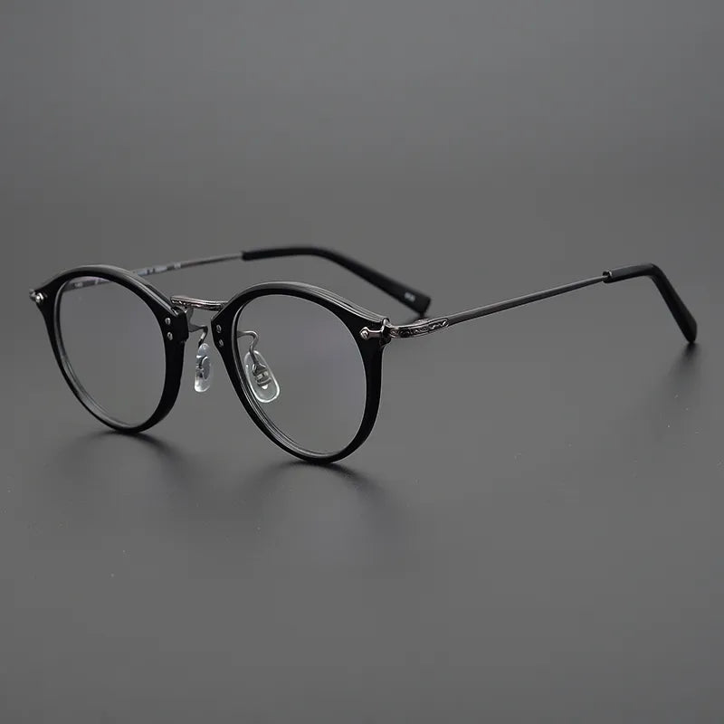 Stylish Unisex Black Titanium Acetate Round Eyeglasses G805 - Perfect for Work, Reading & Fashion Accessories