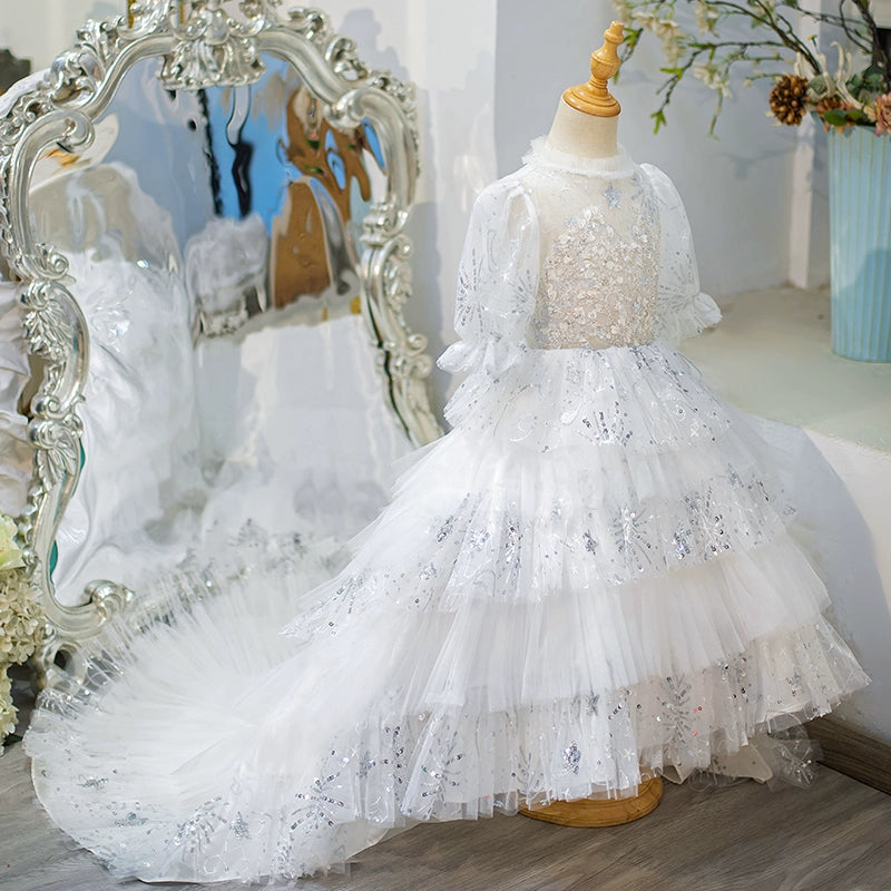 Elegant White Sequined Tutu Dress for Baby Girls - Perfect First Communion Dress for Toddlers - Ideal for Baptism, Christening, and Special Occasions