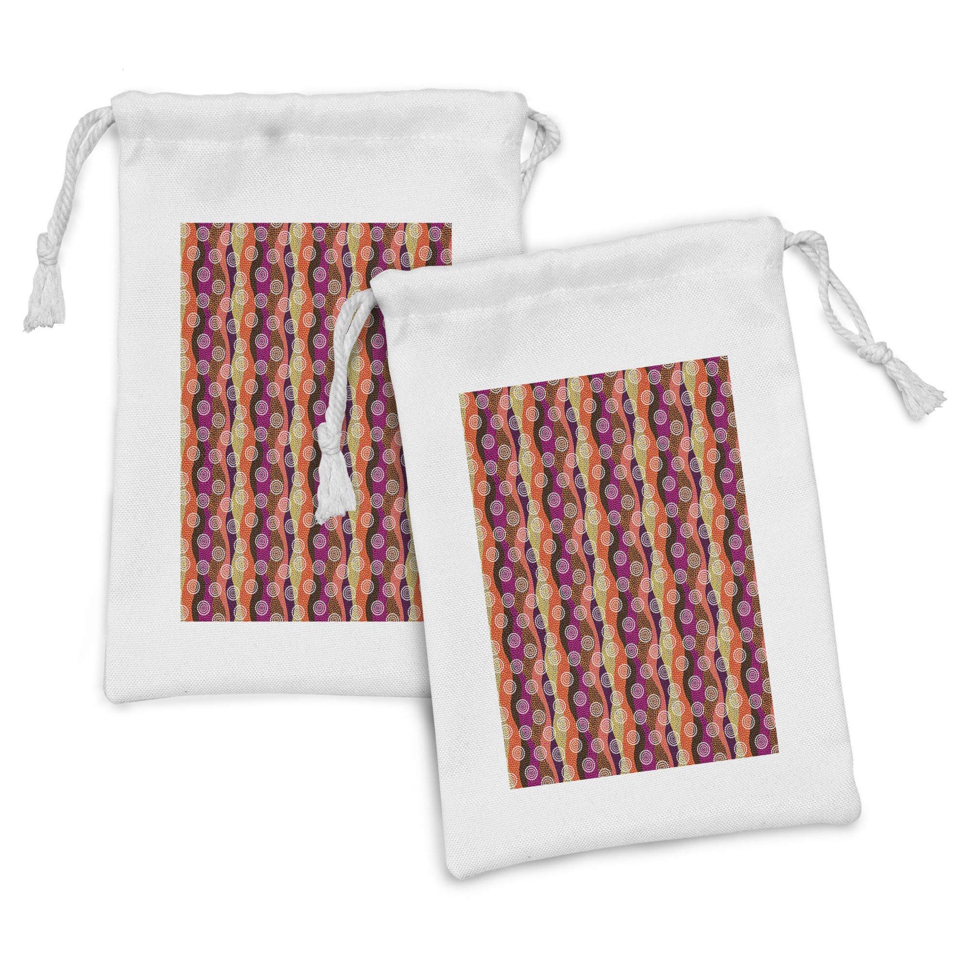 Ambesonne Abstract Fabric Pouch Set of 2 - Colorful Bohemian Drawstring Bags with Wavy Stripes & Circles (9