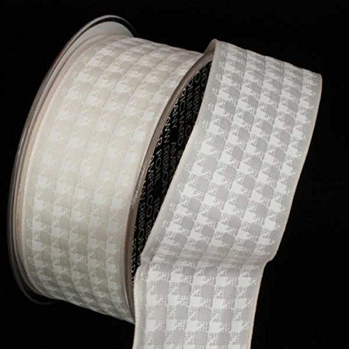 The Ribbon People Ivory and White Houndstooth Print Wired Craft Ribbon - 1.5 Inch x 27 Yards for Gift Wrapping, DIY Crafts, Wedding Decorations and Scrapbooking