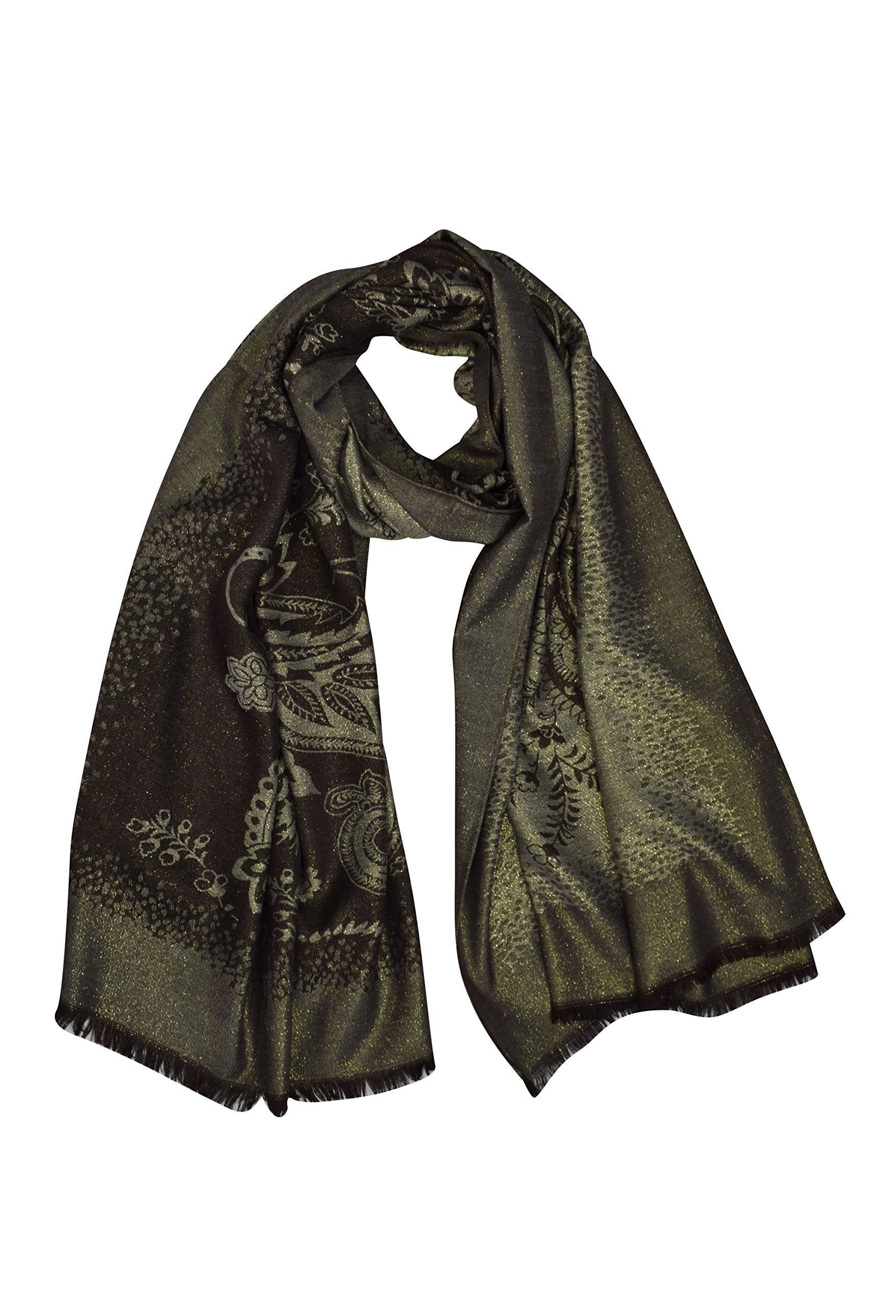 Stylish Reversible Metallic Paisley Shawl Wrap - Women's Fashion Pashmina Scarf for Evening Parties, Weddings & Special Occasions