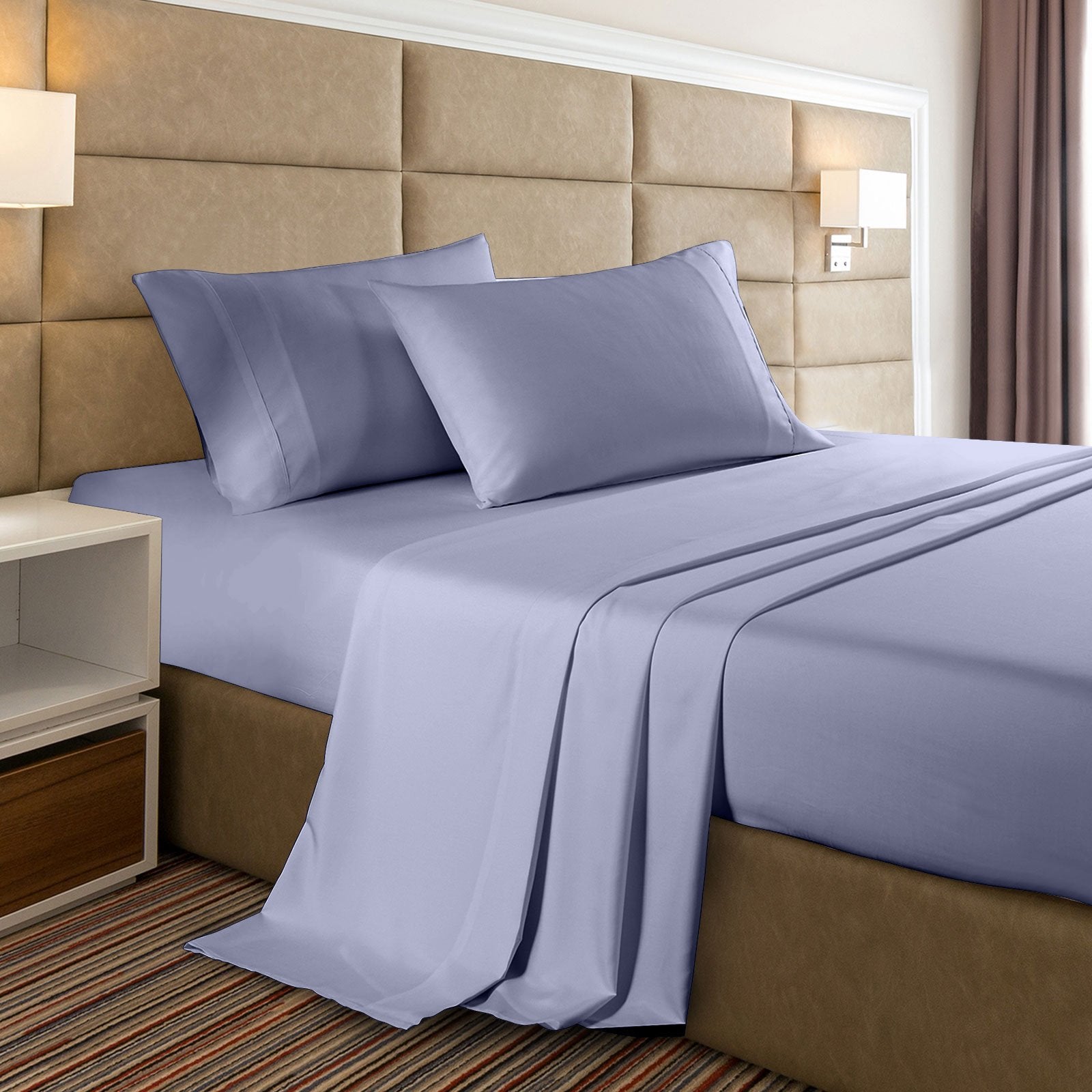 **2000 Thread Count Bamboo Cooling Sheet Set - Ultra Soft King Size Bed Sheets in Lilac Grey | Breathable & Temperature Regulating for Hot Sleepers | Perfect for Summer & All-Season Comfort**