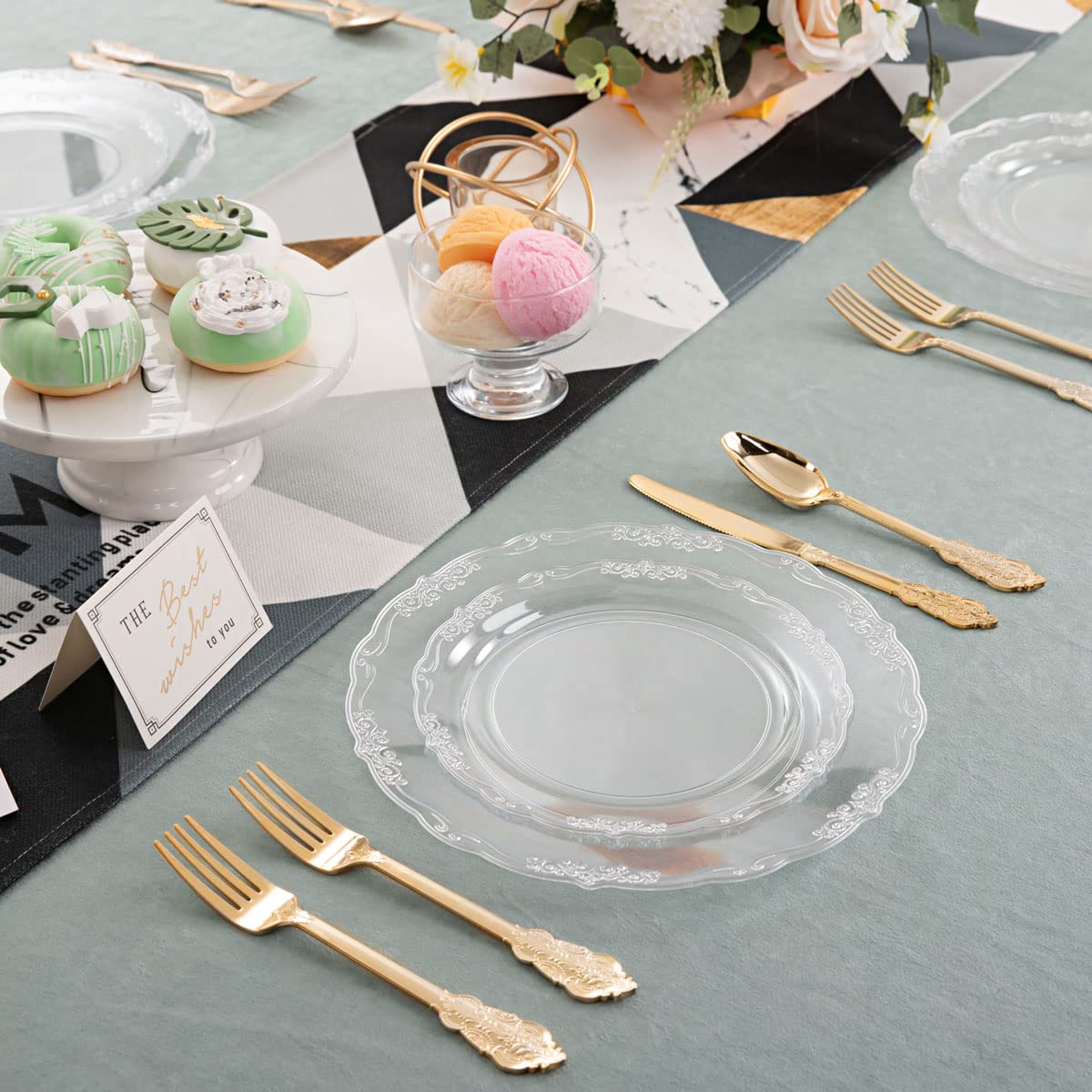 U-QE 100-Pack Clear Plastic Plates - Premium Disposable Dinner Plates & Dessert Plates for Parties, Holidays, Events - 50x 10.25