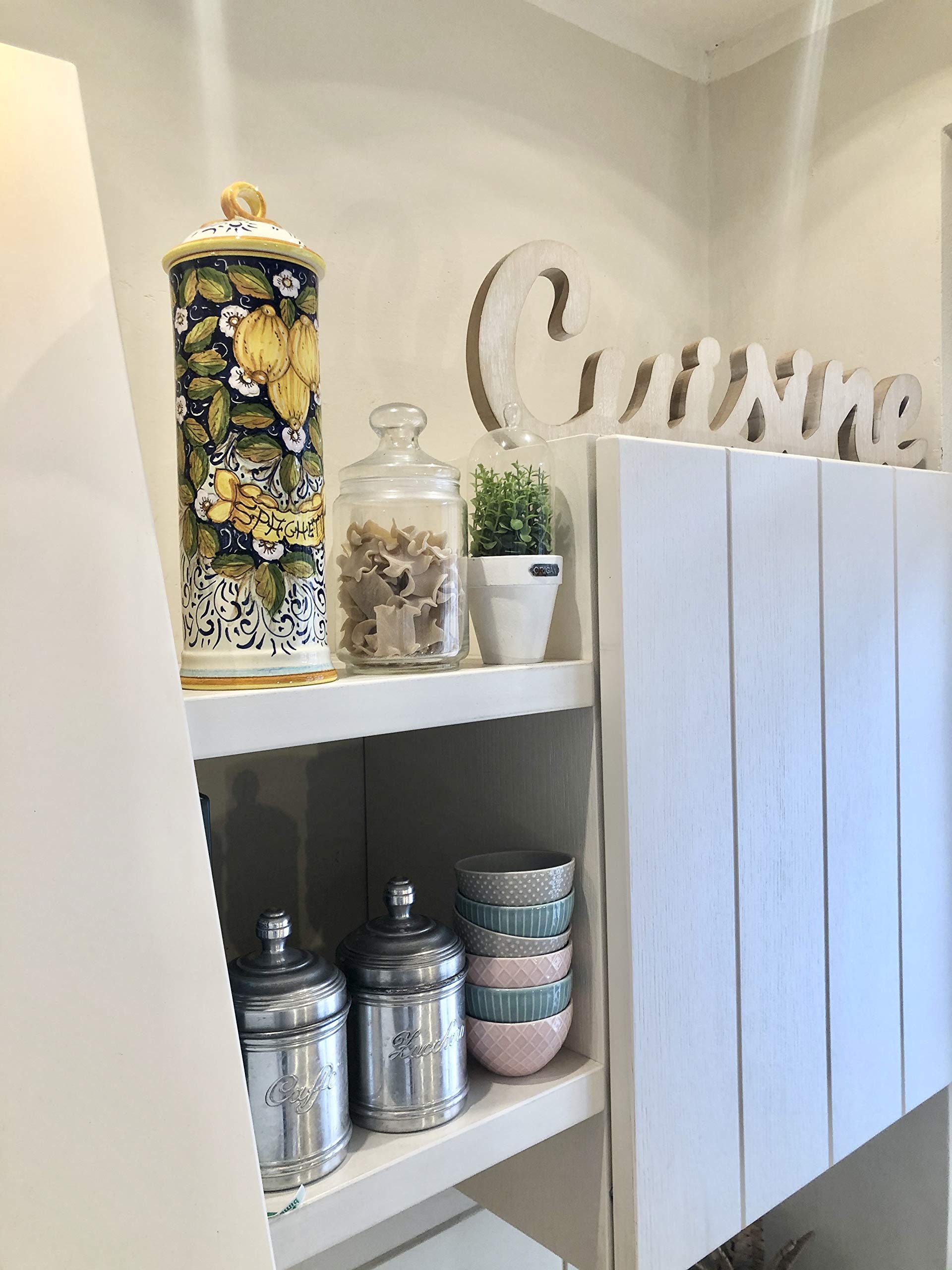 Italian Ceramic Pasta Spaghetti Canister - Hand Painted Lemon Pattern - Tuscan Florence Style - Made in Italy - Perfect for Kitchen Storage & Italian Decor