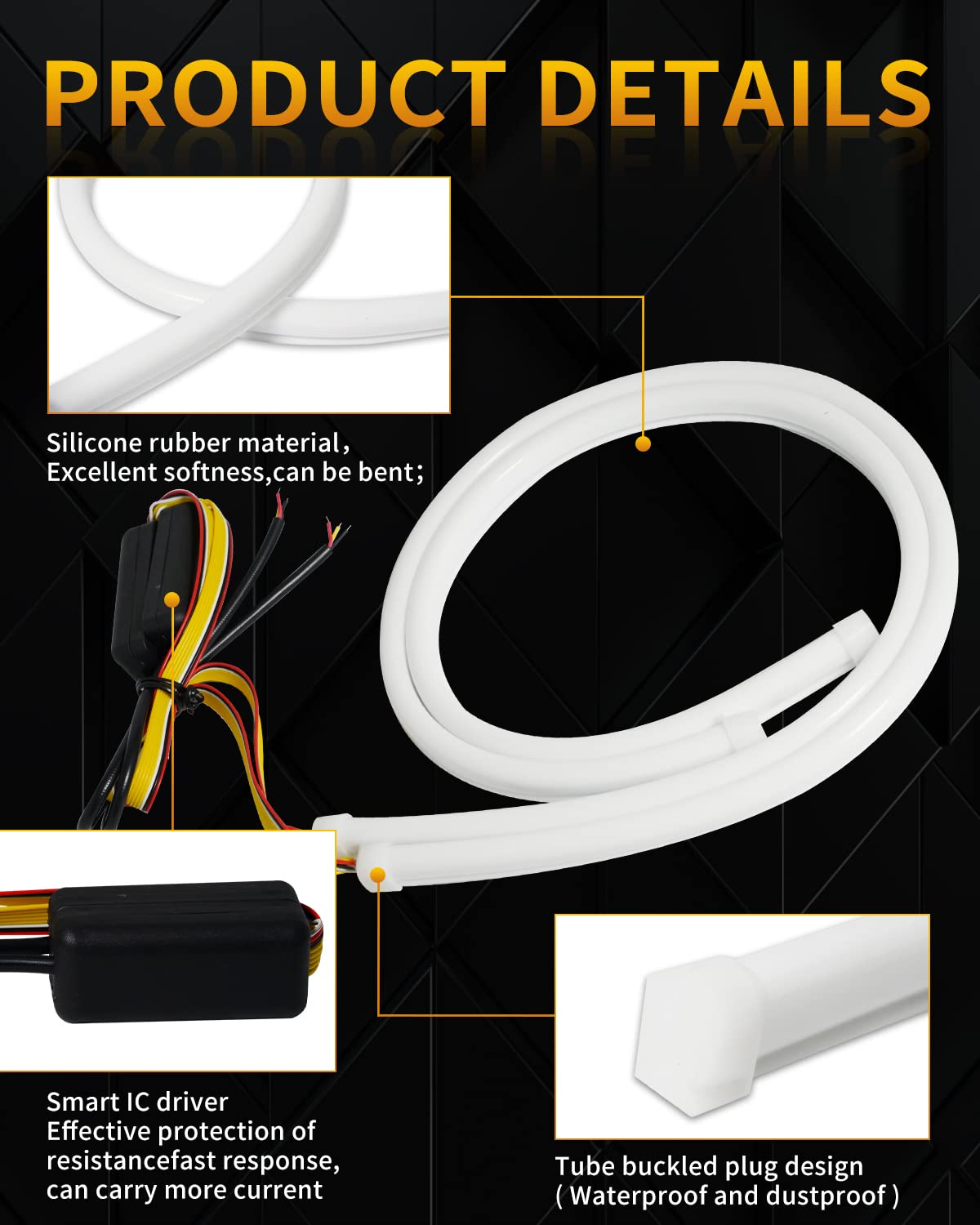 Qasim 45CM Flexible LED Turn Signal Light Guide Strip - 12V DRL Daytime Running Lights for Cars (2-Pack) | Perfect for Custom Car Lighting, Interior Accents & Vehicle Safety Enhancement