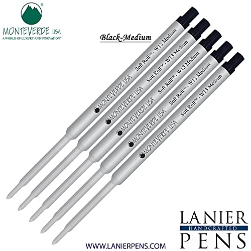 Monteverde Soft Roll Ballpoint Ink Refill 5-Pack - Black Medium Tip 0.7mm - Compatible with Waterman Style Pens - Ideal for Office, School & Everyday Writing