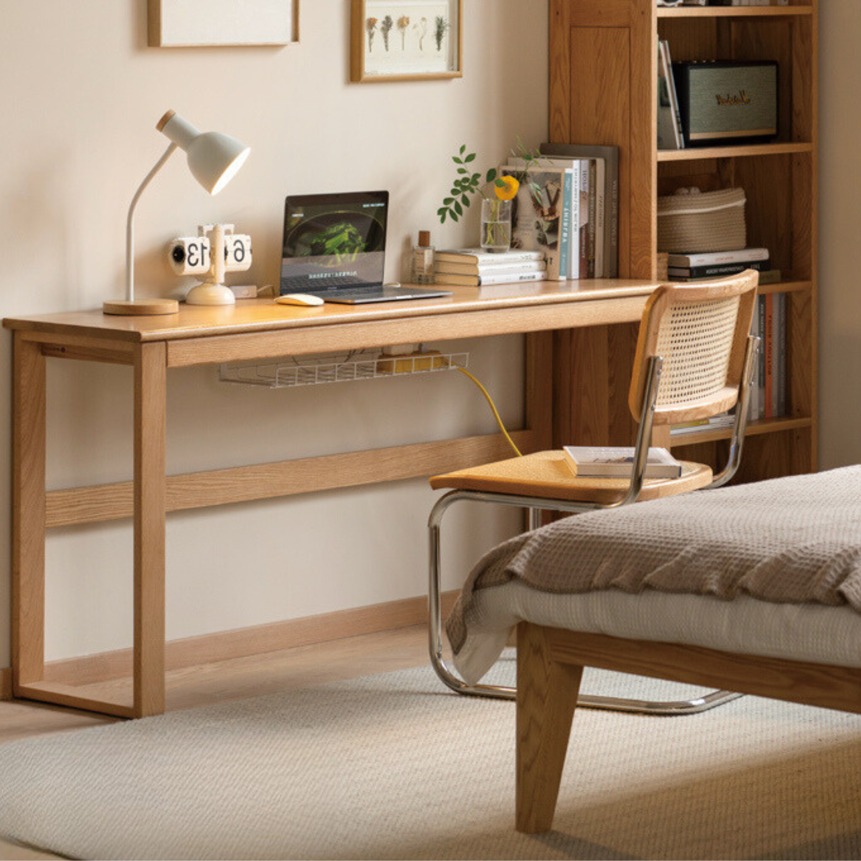 Solid Oak and Poplar Wood Office Desk - Long Executive Workstation for Home & Office - Perfect for Remote Work, Study, and Professional Workspaces