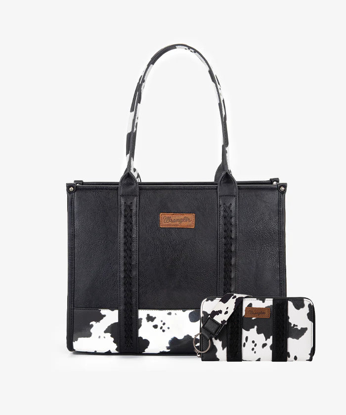Wrangler Cow Print Wide Tote Bag - Stylish & Spacious Women's Handbag for Work, Travel & Shopping