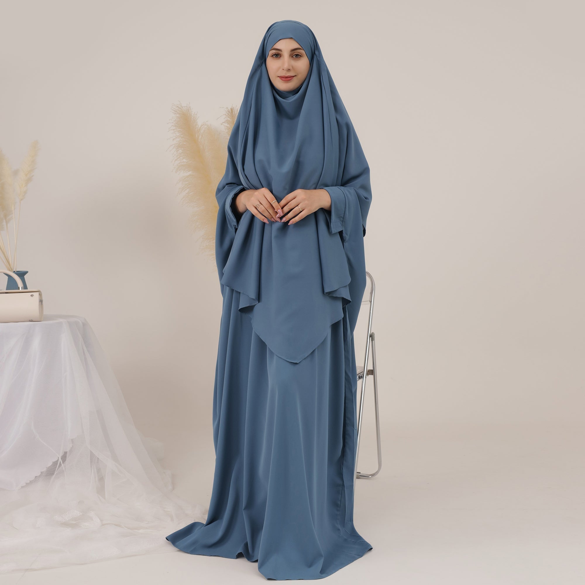 Amira Abaya Set for Women - Elegant Teal Islamic Prayer Dress with Scarf - Perfect for Eid, Ramadan, and Mosque Wear