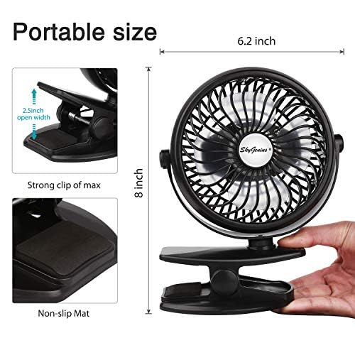 SkyGenius USB Clip on Mini Desk Fan - Portable Personal Fan for Office, Home & Travel - Quiet Cooling Fan with Adjustable Tilt - Black