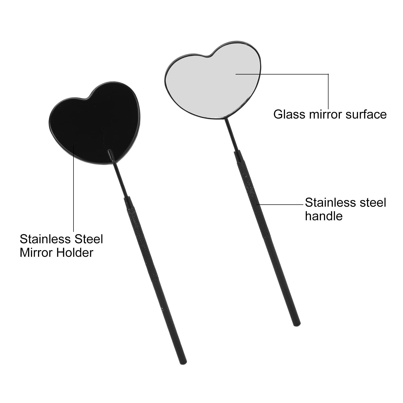 Dioche Stainless Steel Heart Shaped Lash Mirror - Portable Eyelash Extension Mirror for Professional & Home Use - Perfect Makeup Accessory for Lash Artists & Beauty Enthusiasts (Black)