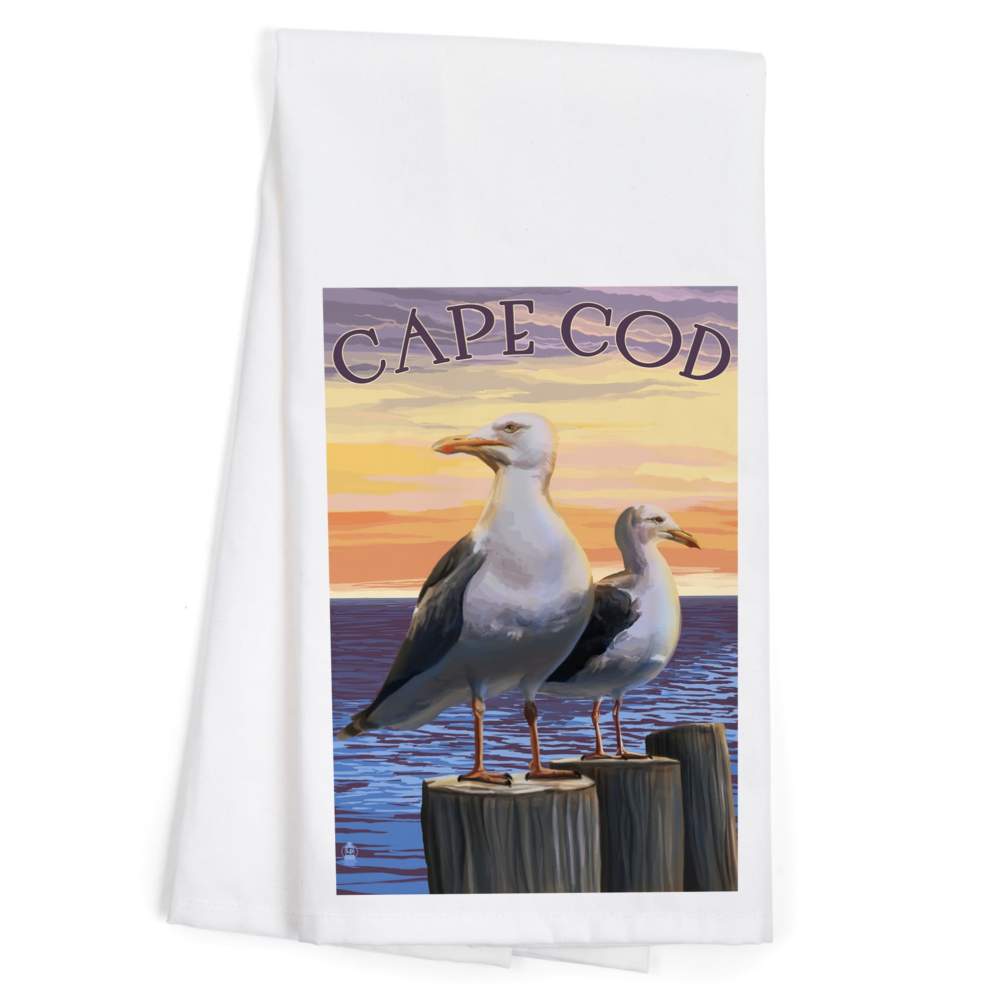**Lantern Press Cape Cod Massachusetts Seagulls 100% Cotton Tea Towel - Decorative Hand Towel for Kitchen, Bathroom & Home Decor - Perfect for Gifts, Dish Drying & Coastal Themed Decor**