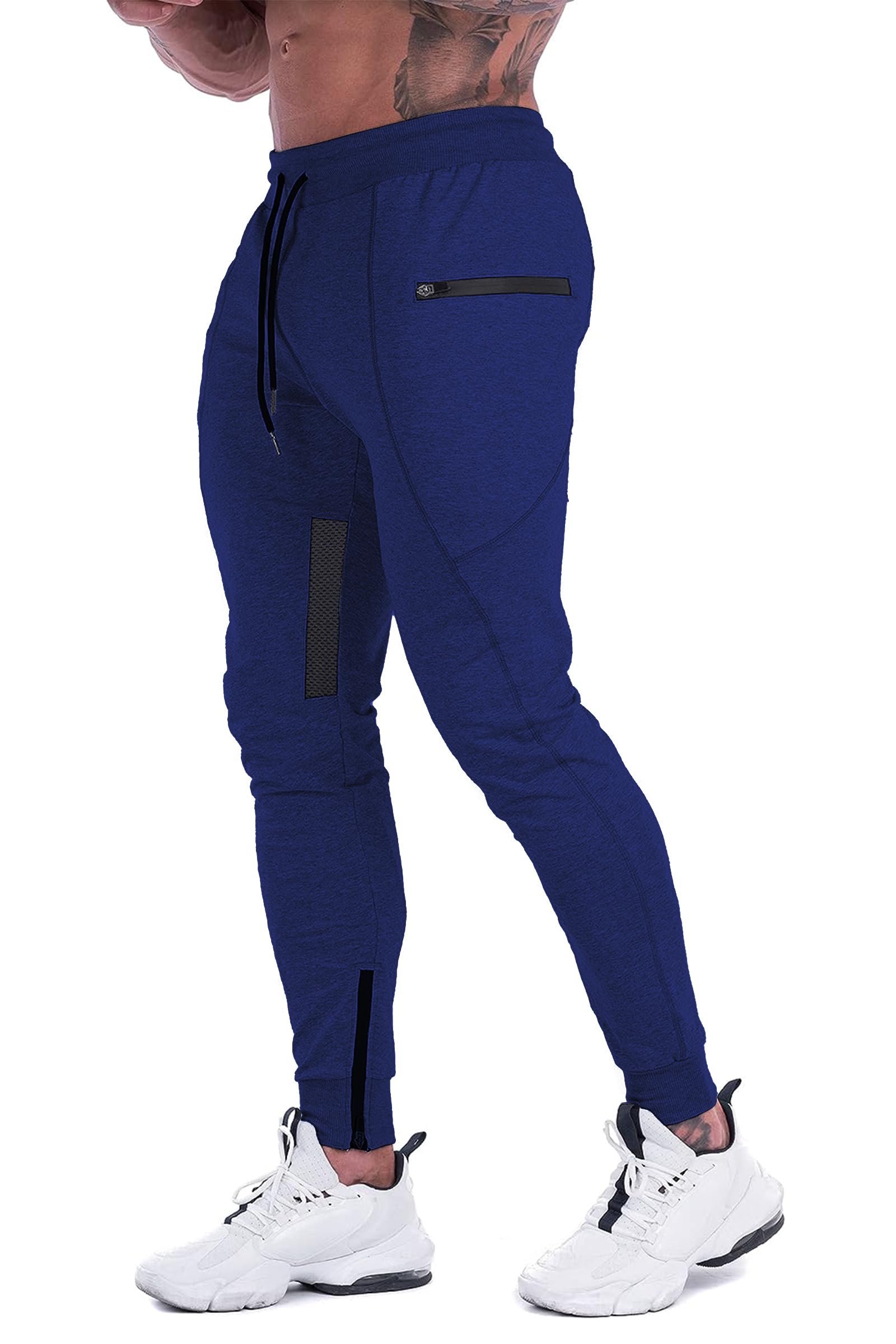 FIRSTGYM Men's Slim Fit Joggers Sweatpants with Thigh Mesh & Zipper Pockets - Workout Training Gym Pants for Running, Yoga & Casual Wear