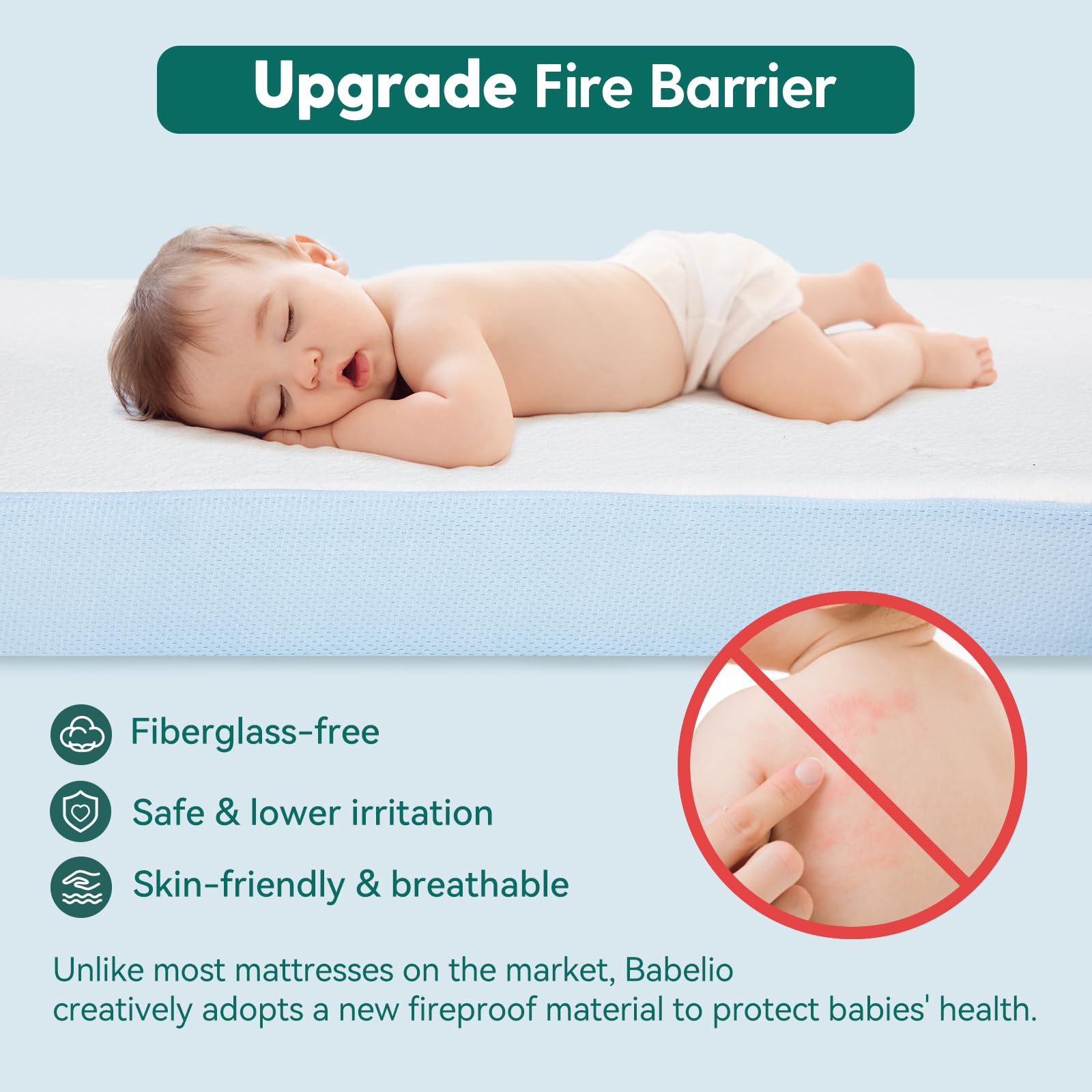 **BABELIO Memory Foam Crib Mattress - Standard Size Toddler Mattress with Removable Waterproof Tencel Cover (Blue & White) - Breathable & Hypoallergenic for Safe Baby Sleep**