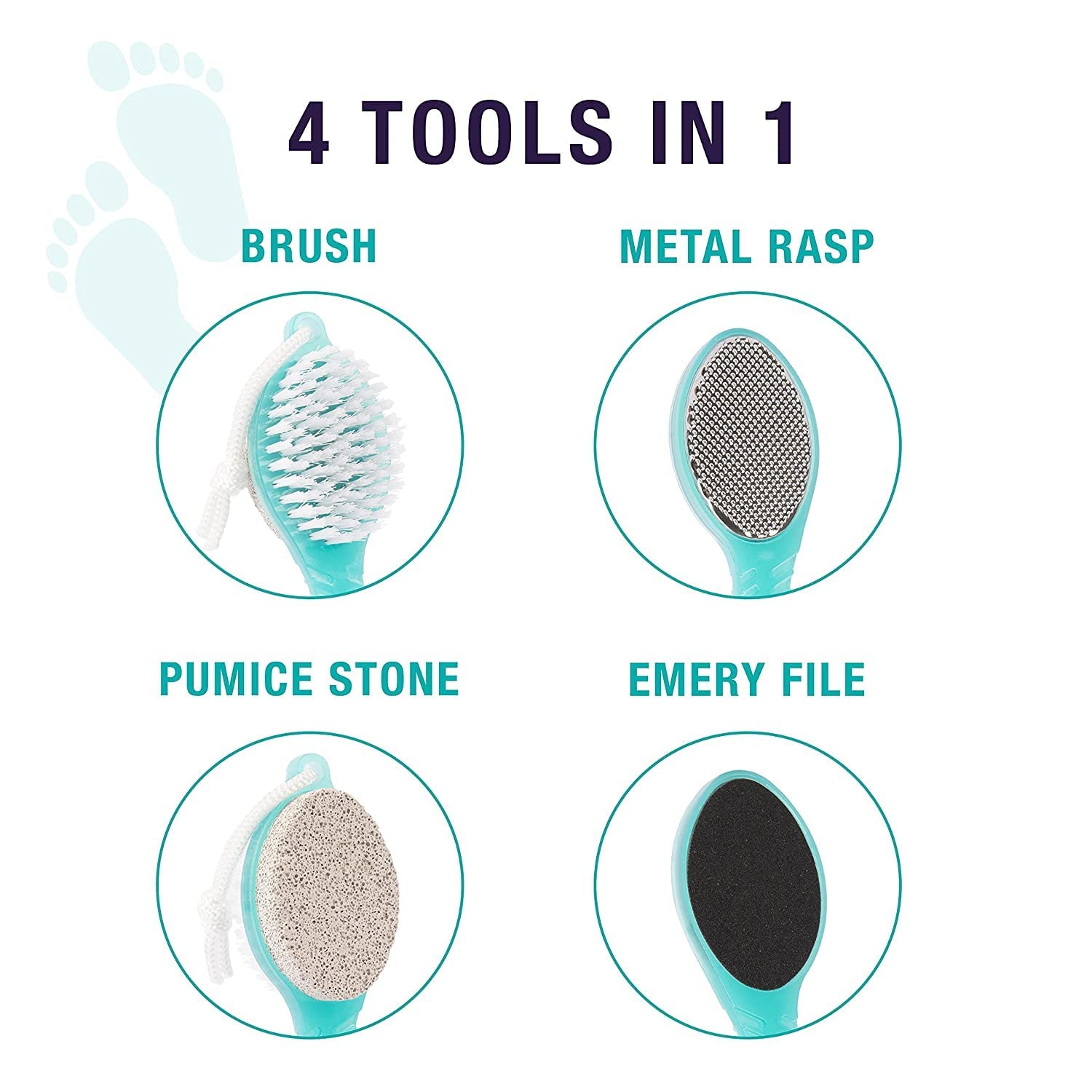 FLETIX 4-in-1 Callus Remover Pedicure Foot File Set with Pumice Stone, Cleaning Brush & Scrubber - Exfoliate Dry Cracked Hard Skin & Warts for Women Men - Perfect for Home Spa, Pedicure & Foot Care (Multicolor)