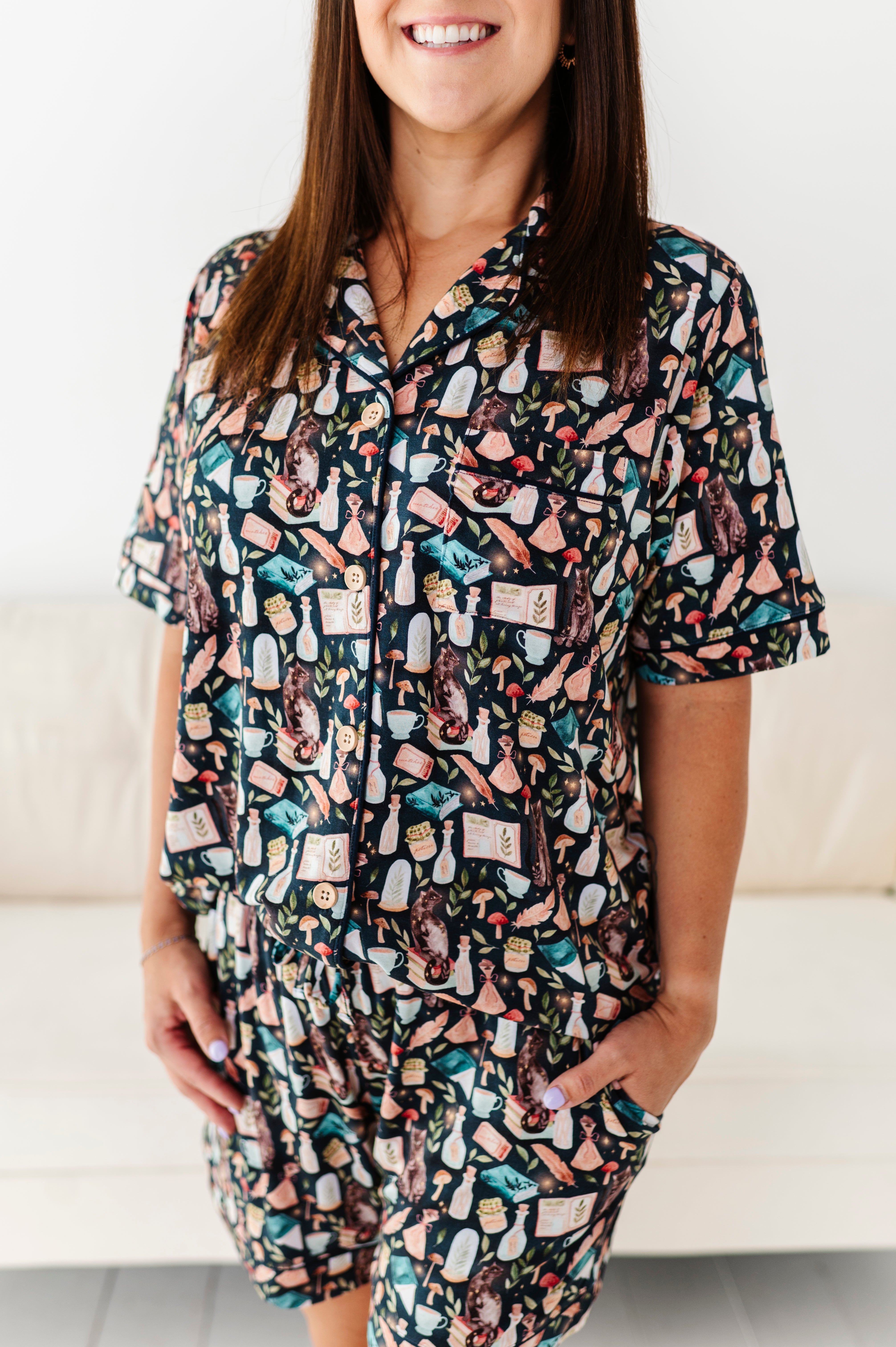 Botanicat Women's Relaxed Short Sleeve Pajama Set - Soft Cotton Sleepwear for Lounge & Nighttime Comfort - Perfect for Sleepovers, Relaxing at Home, and Cozy Evenings
