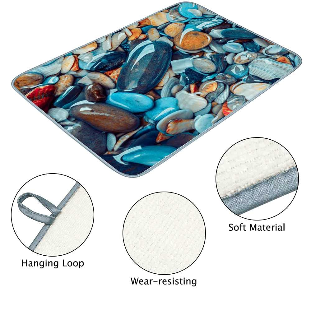 Kuizee Dish Drying Mat - Absorbent Reversible Kitchen Counter Mat (18x24 Inch) for Dishes & Tableware